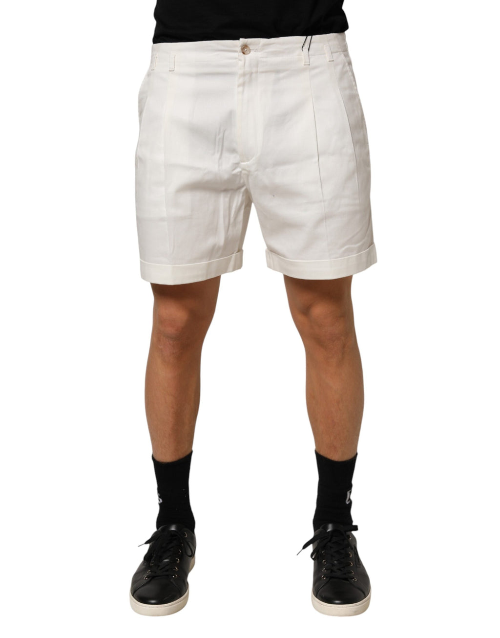 Dolce & Gabbana Men's White Cotton Mid-Rise Bermuda Shorts