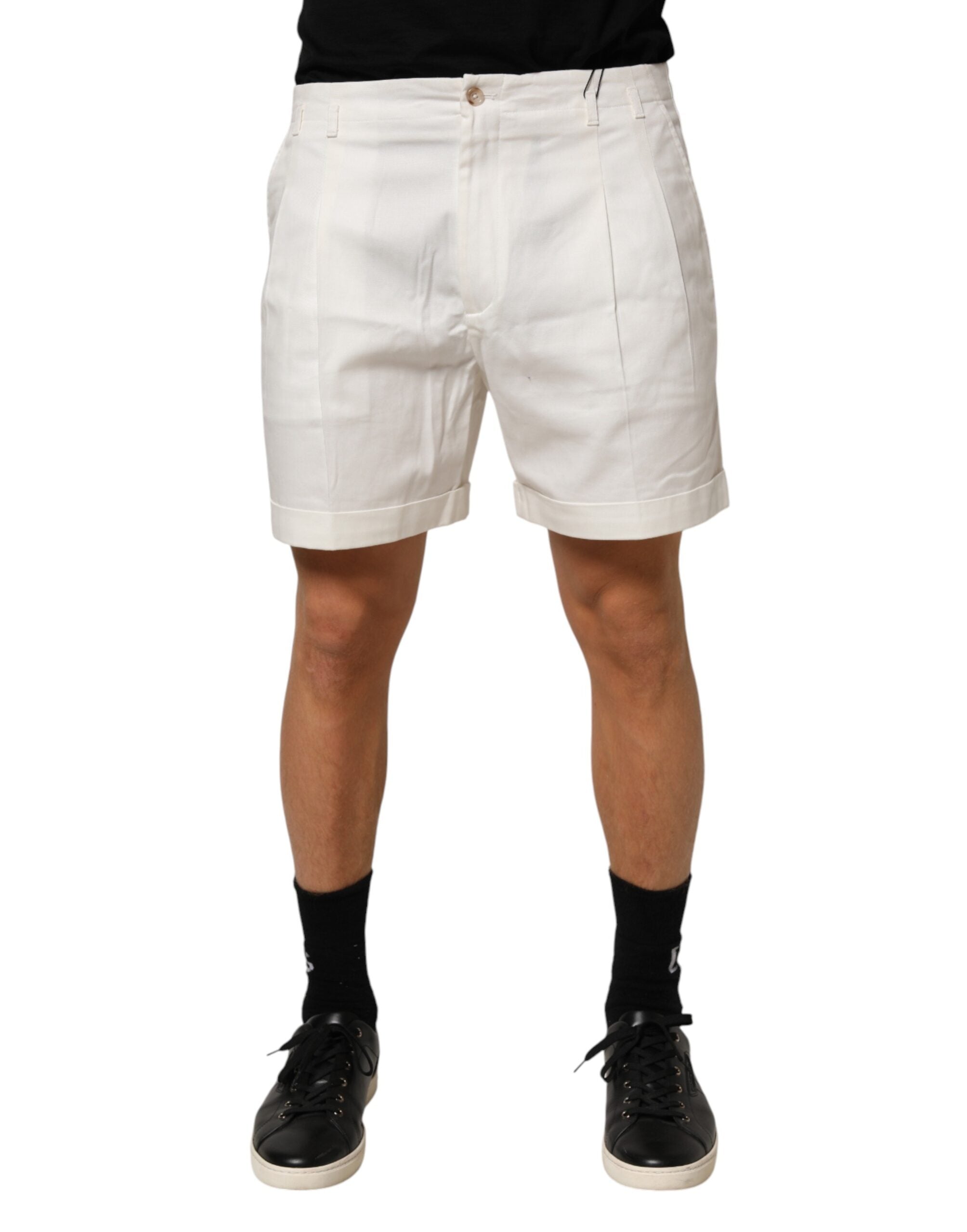 Dolce & Gabbana Men's White Cotton Mid-Rise Bermuda Shorts