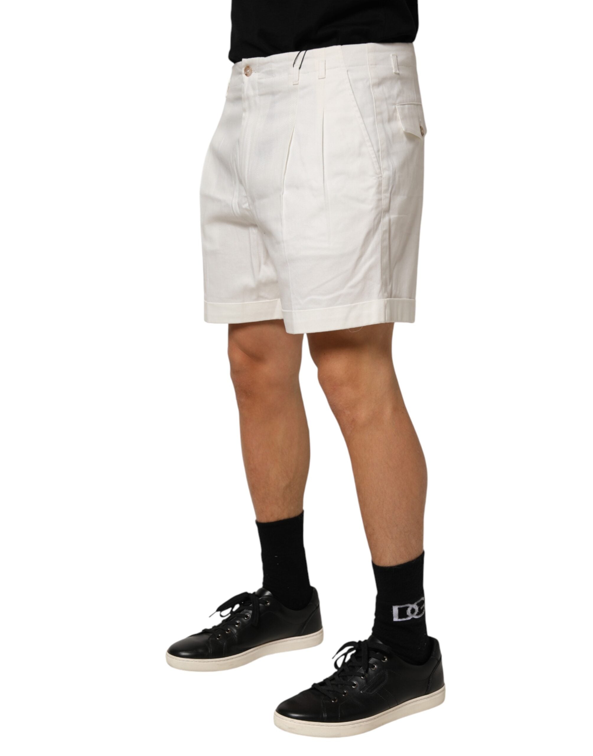 Dolce & Gabbana Men's White Cotton Mid-Rise Bermuda Shorts