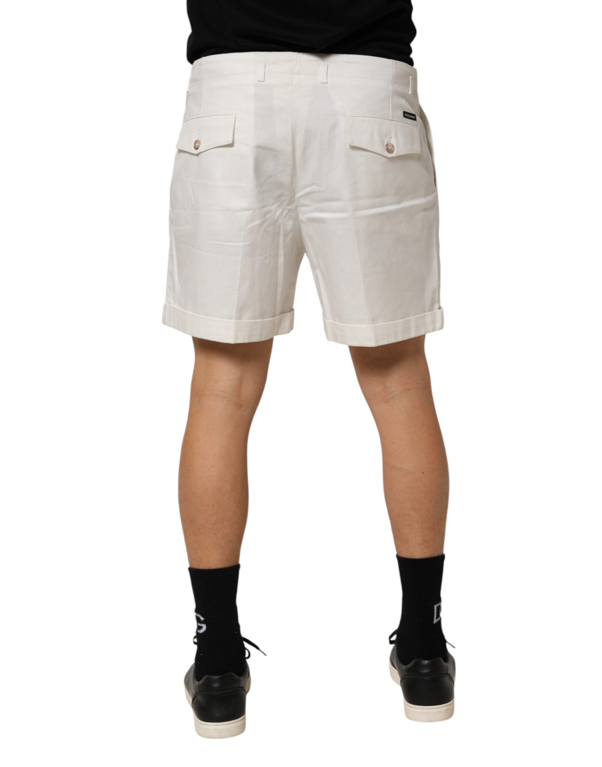 Dolce & Gabbana Men's White Cotton Mid-Rise Bermuda Shorts