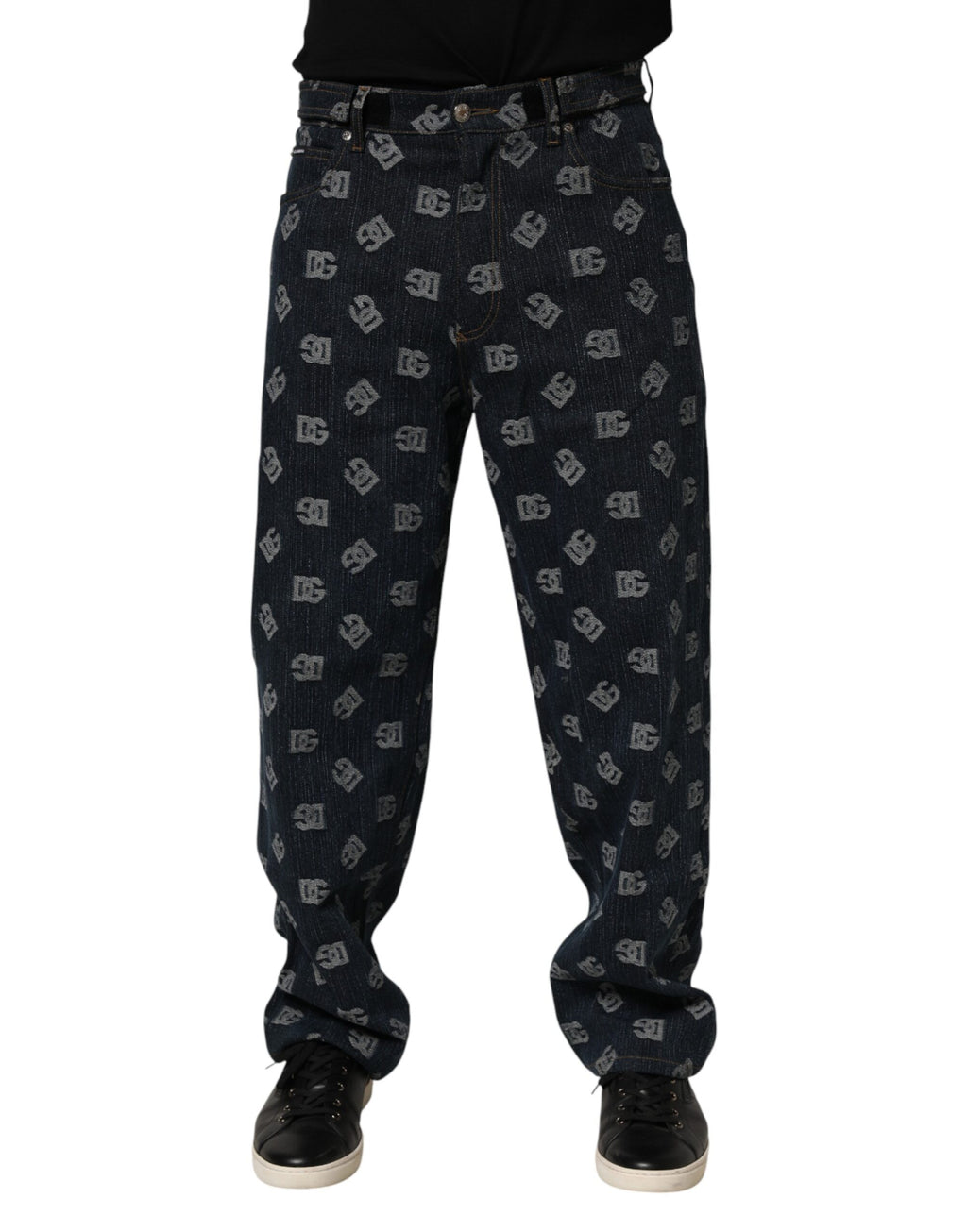 Dolce & Gabbana Men's Straight Jeans with Blue Logo Print