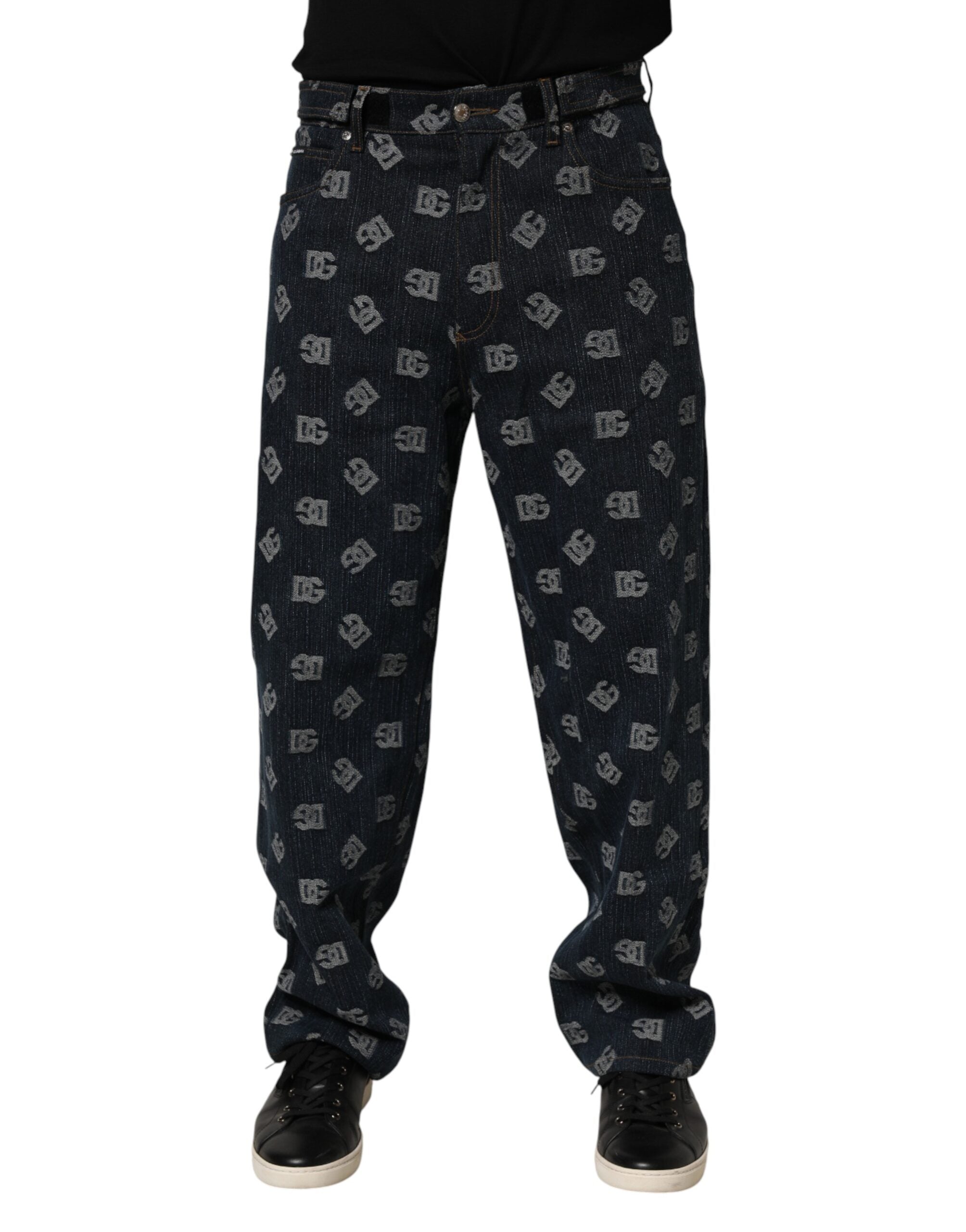 Dolce & Gabbana Men's Straight Jeans with Blue Logo Print