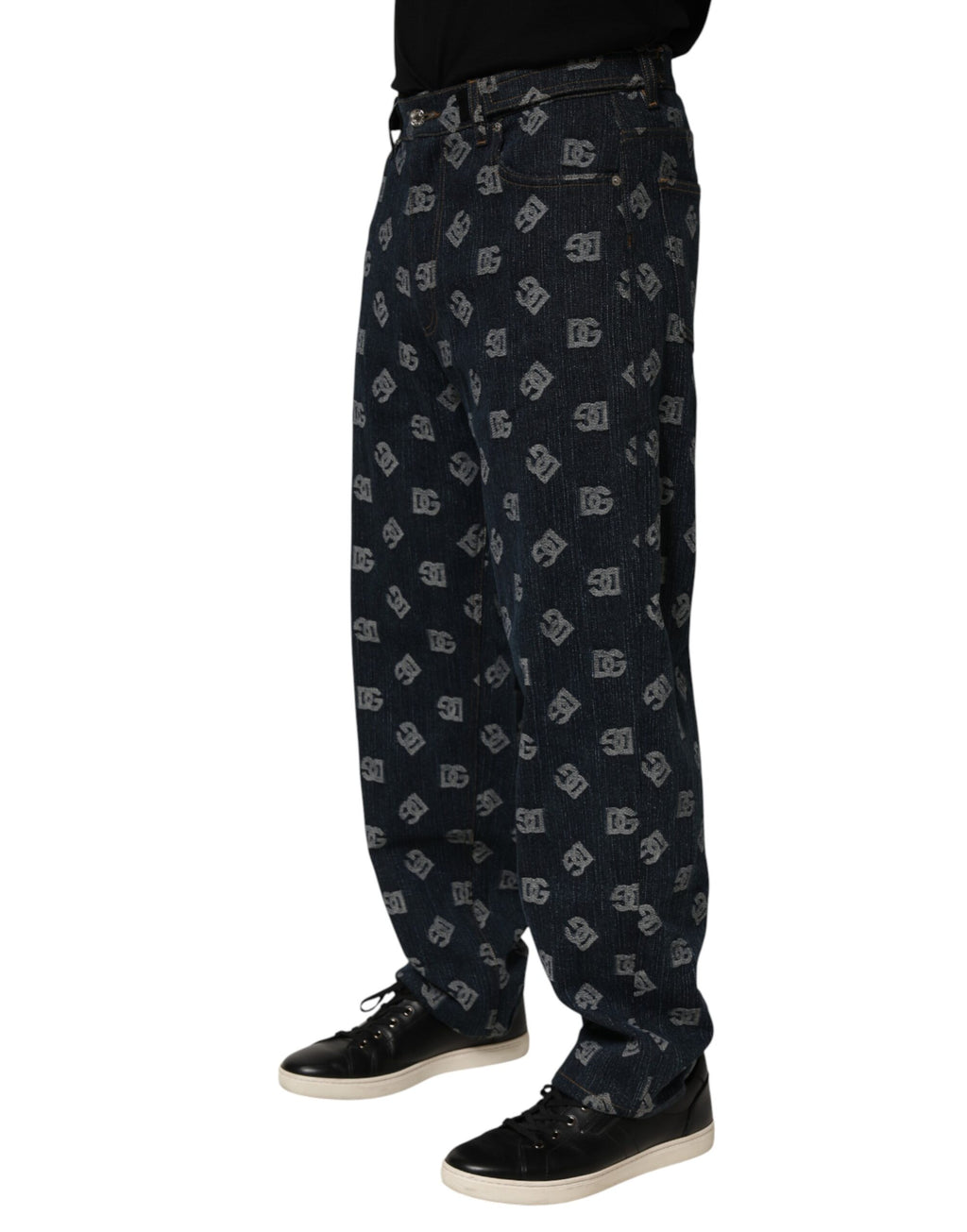 Dolce & Gabbana Men's Straight Jeans with Blue Logo Print