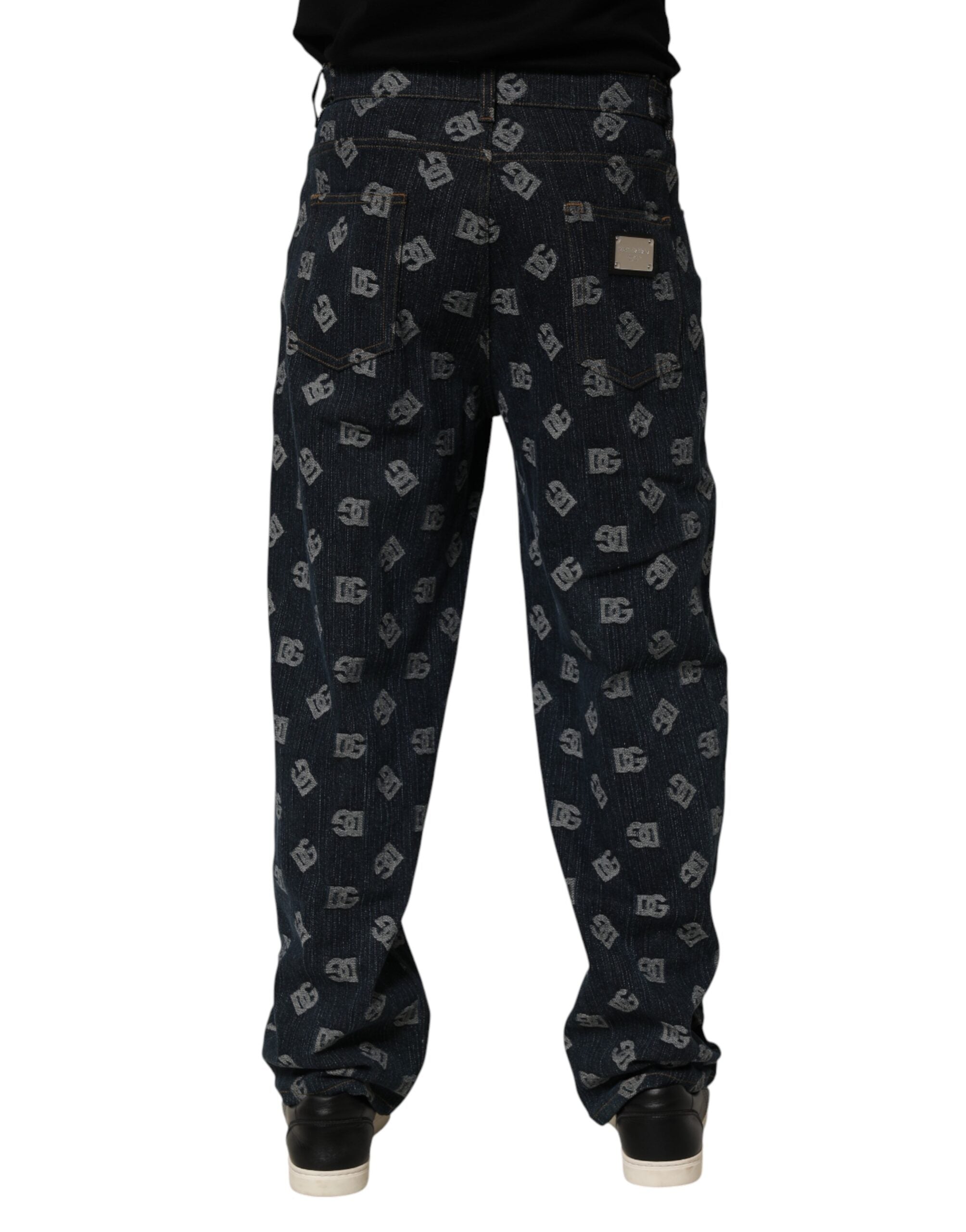Dolce & Gabbana Men's Straight Jeans with Blue Logo Print