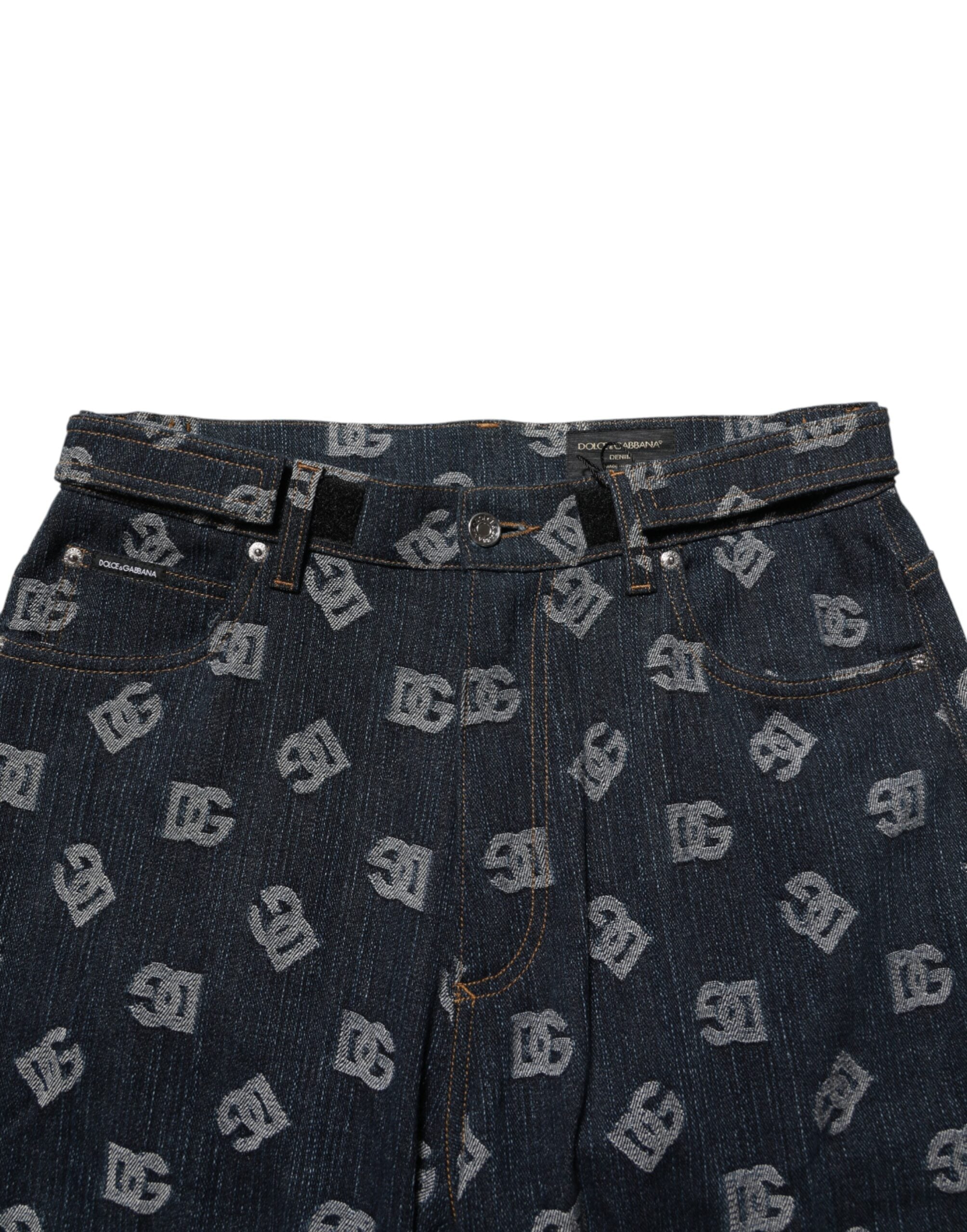 Dolce & Gabbana Men's Straight Jeans with Blue Logo Print