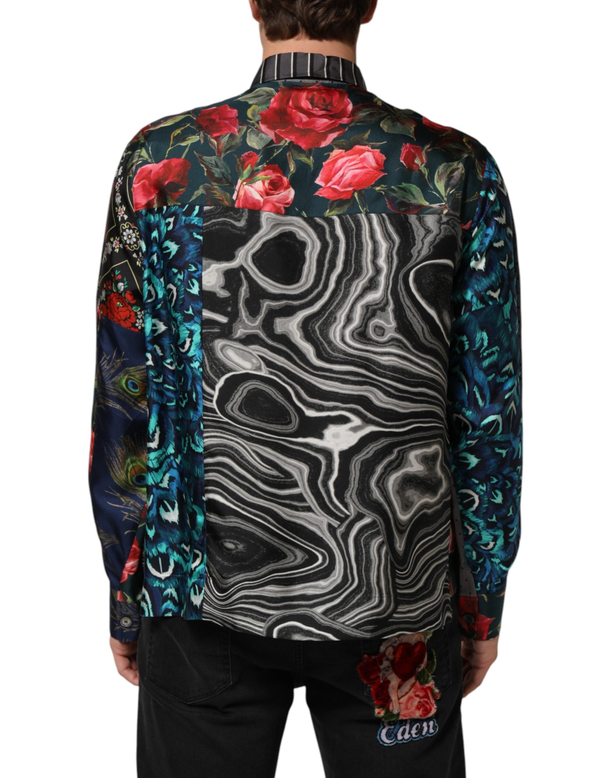 Dolce & Gabbana Multicolor Patchwork Silk Long-Sleeve Shirt