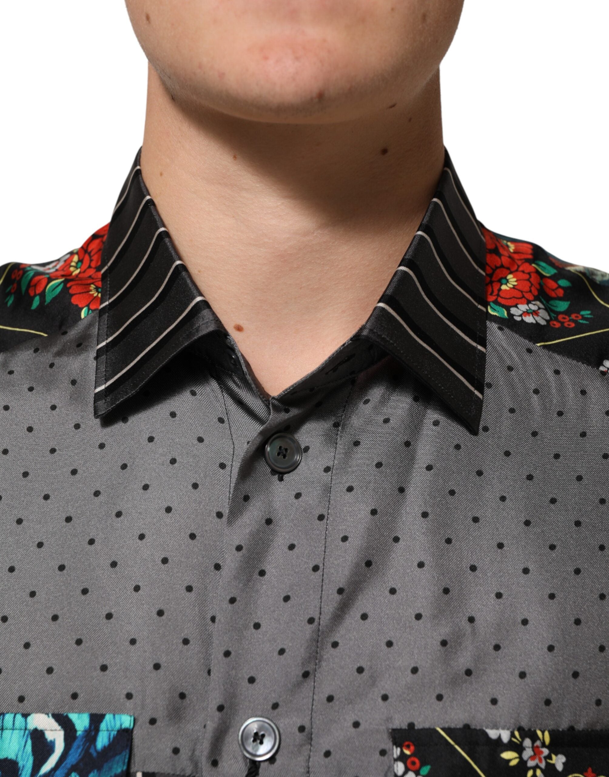 Dolce & Gabbana Multicolor Patchwork Silk Long-Sleeve Shirt