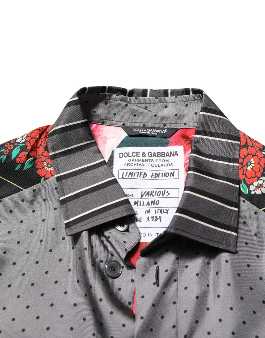 Dolce & Gabbana Multicolor Patchwork Silk Long-Sleeve Shirt