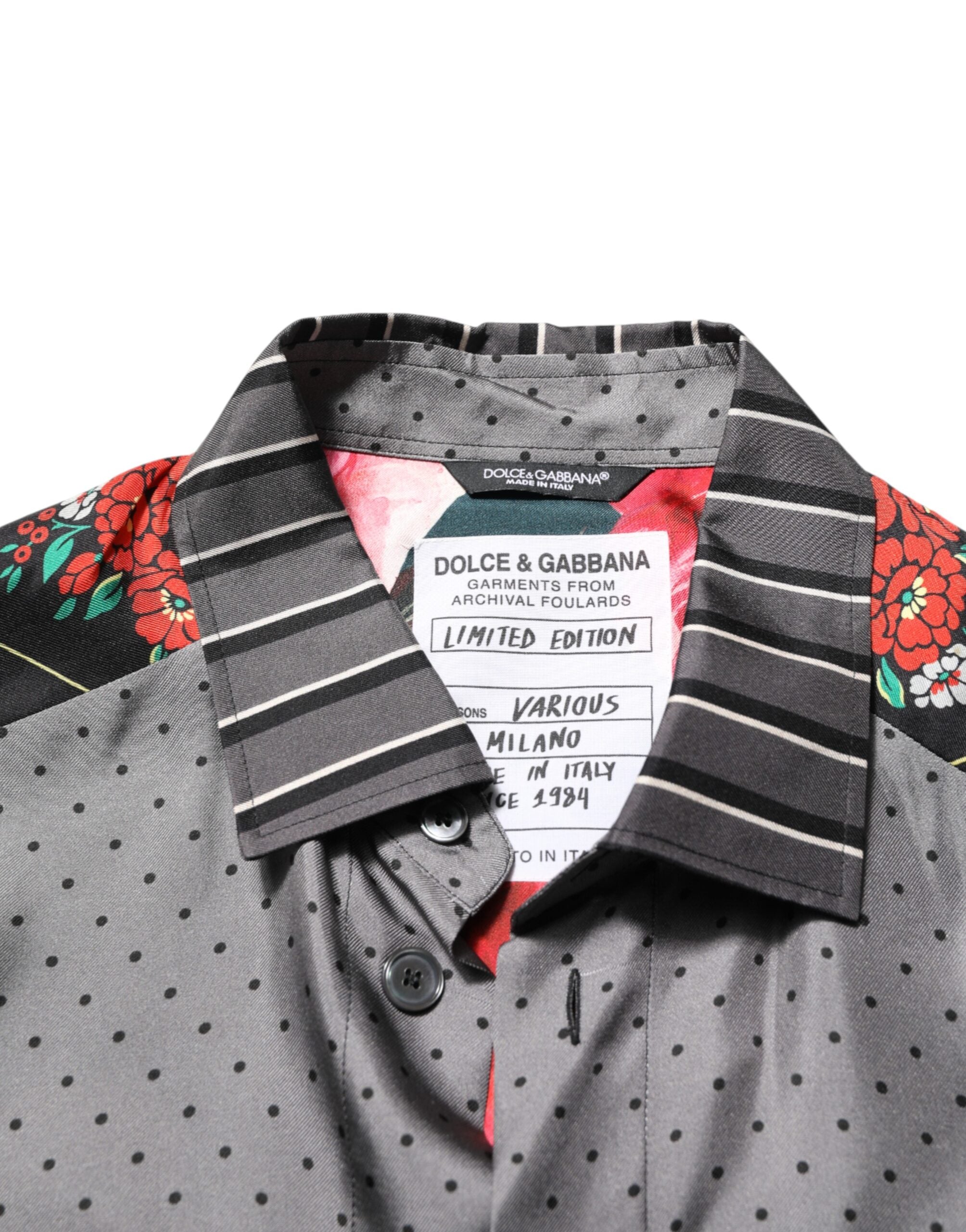 Dolce & Gabbana Multicolor Patchwork Silk Long-Sleeve Shirt