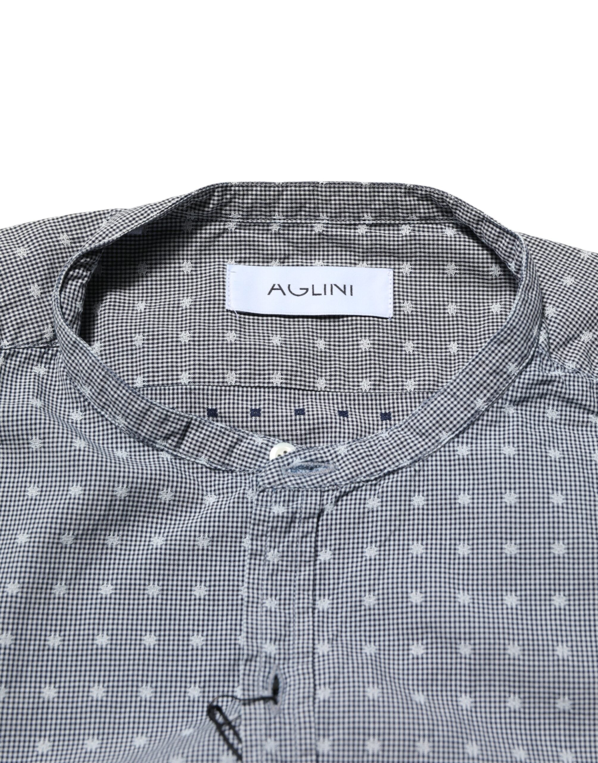 AGLINI Graues Polkadot-Baumwollhemd mit langen Ärmeln und Knopfleiste