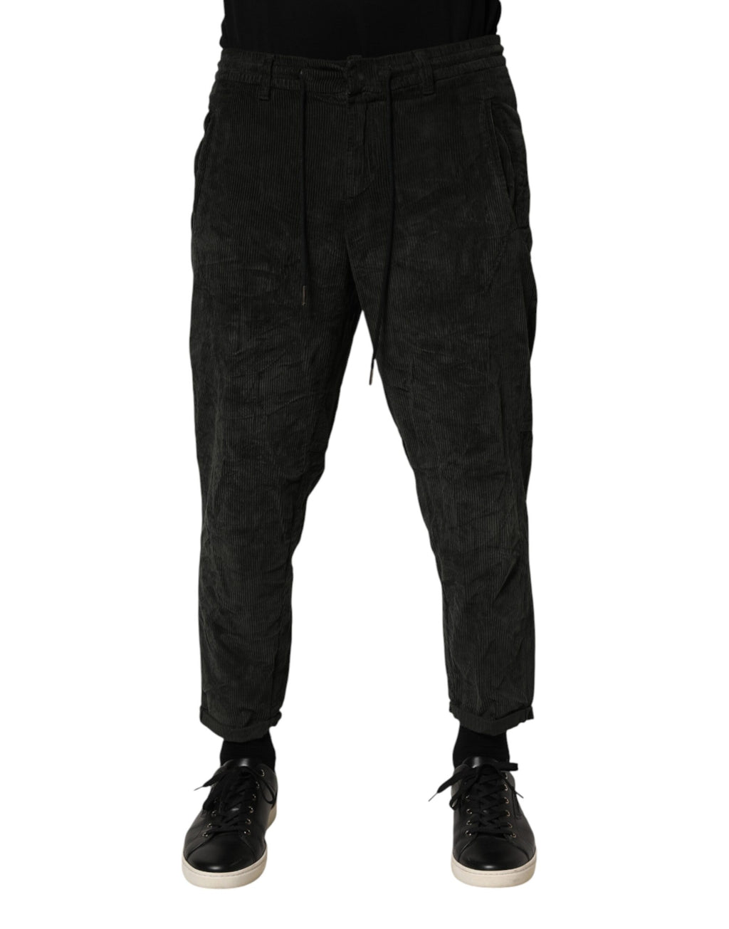 Dondup Schwarze Herren-Cordhose mit mittelhohem Bund und verkürzter Länge