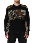 Dolce & Gabbana Schwarzer Patchwork-Pullover mit Rundhalsausschnitt