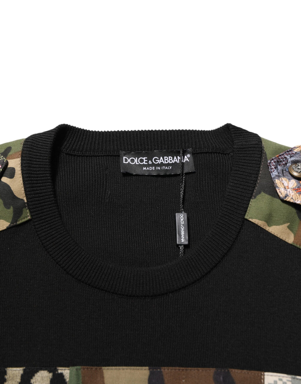 Dolce & Gabbana Schwarzer Patchwork-Pullover mit Rundhalsausschnitt