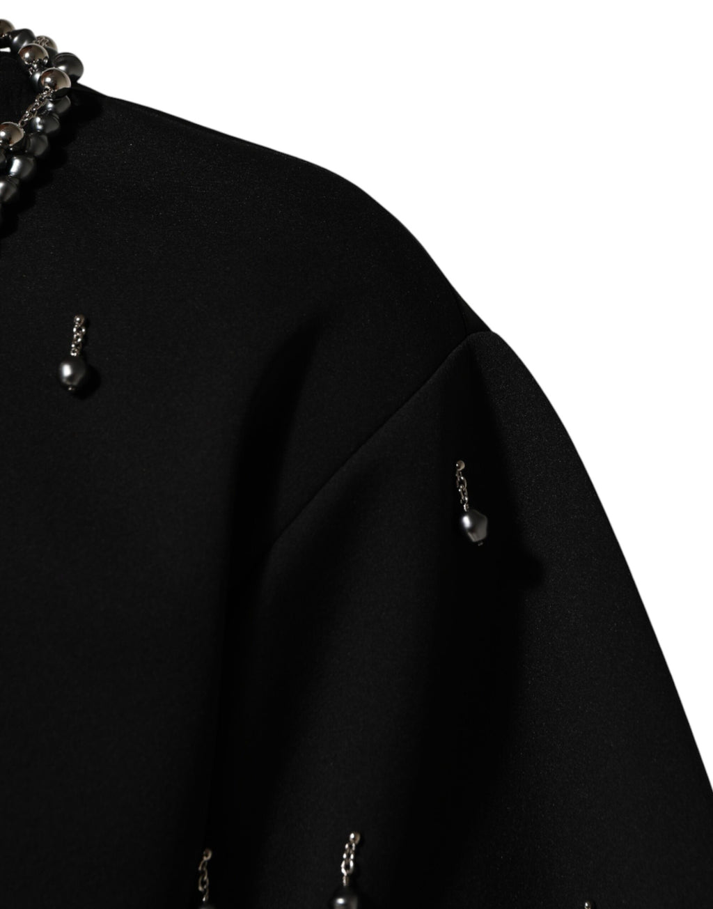 Dolce & Gabbana Black Polyester T-Shirt with Embellished Collar