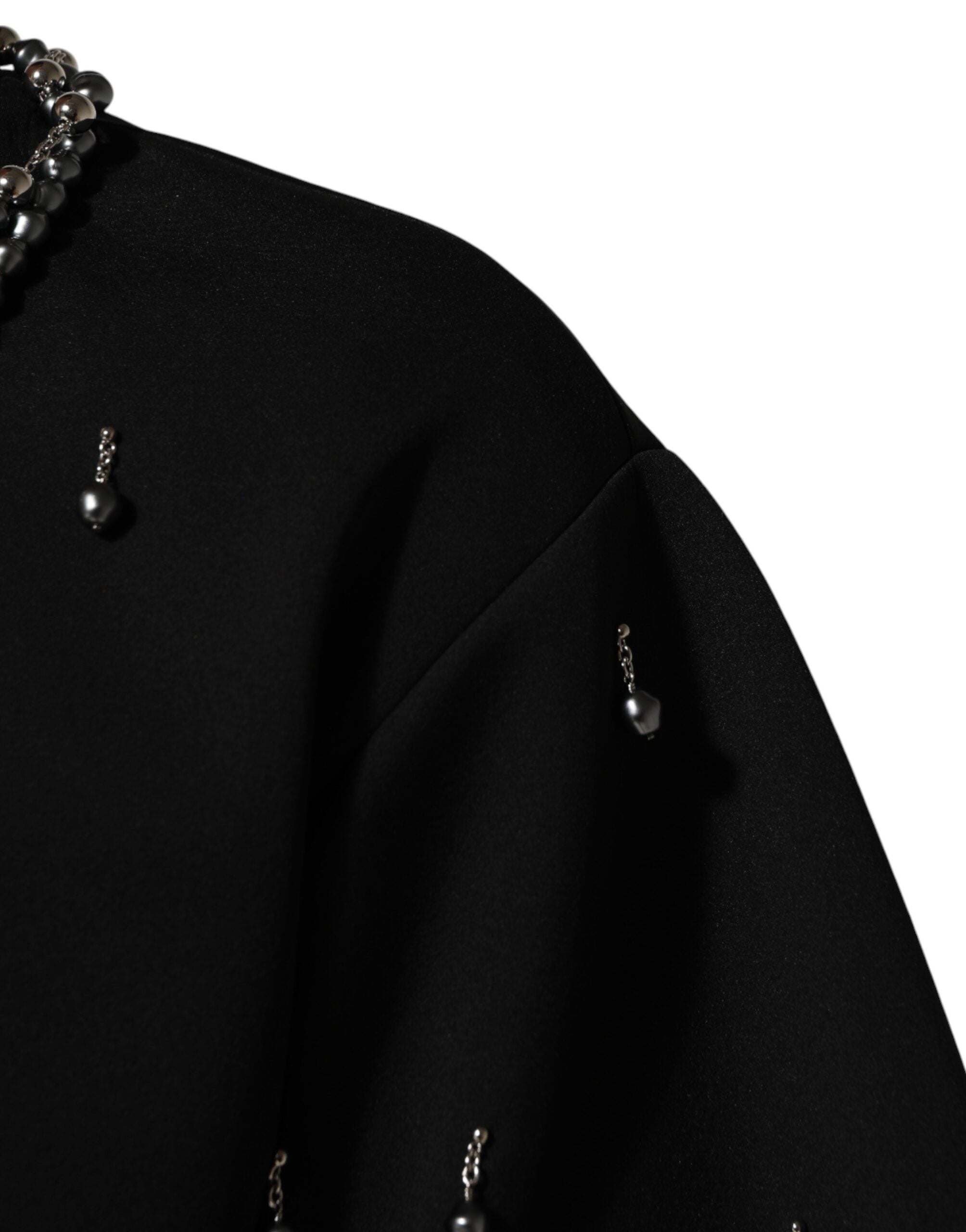 Dolce & Gabbana Black Polyester T-Shirt with Embellished Collar