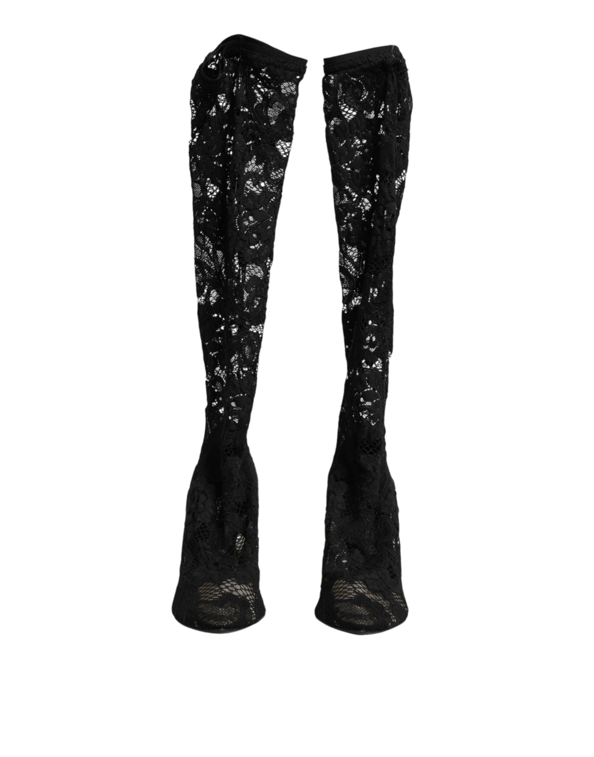 Dolce & Gabbana Black Taormina Lace Sock Boots