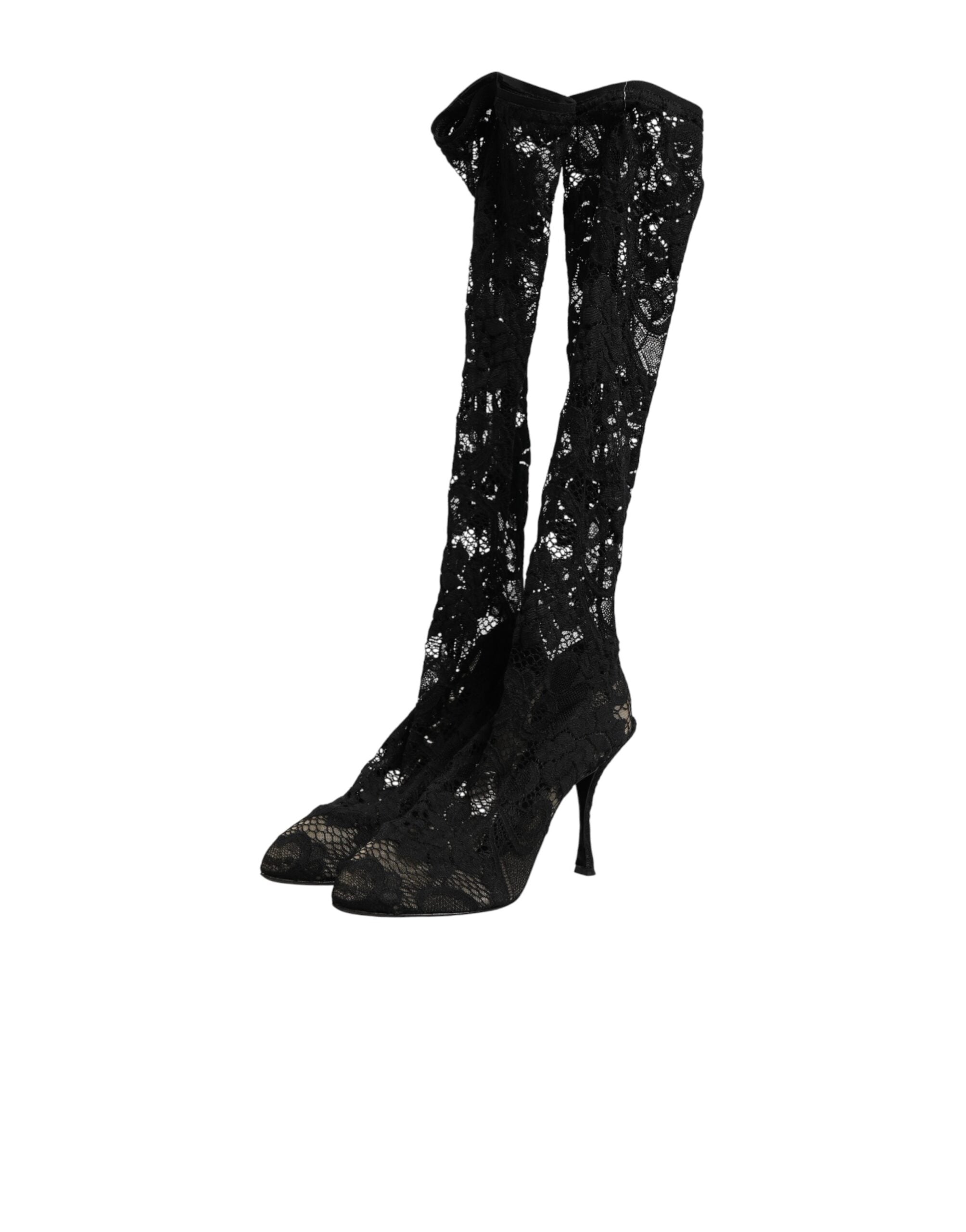 Dolce & Gabbana Black Taormina Lace Sock Boots
