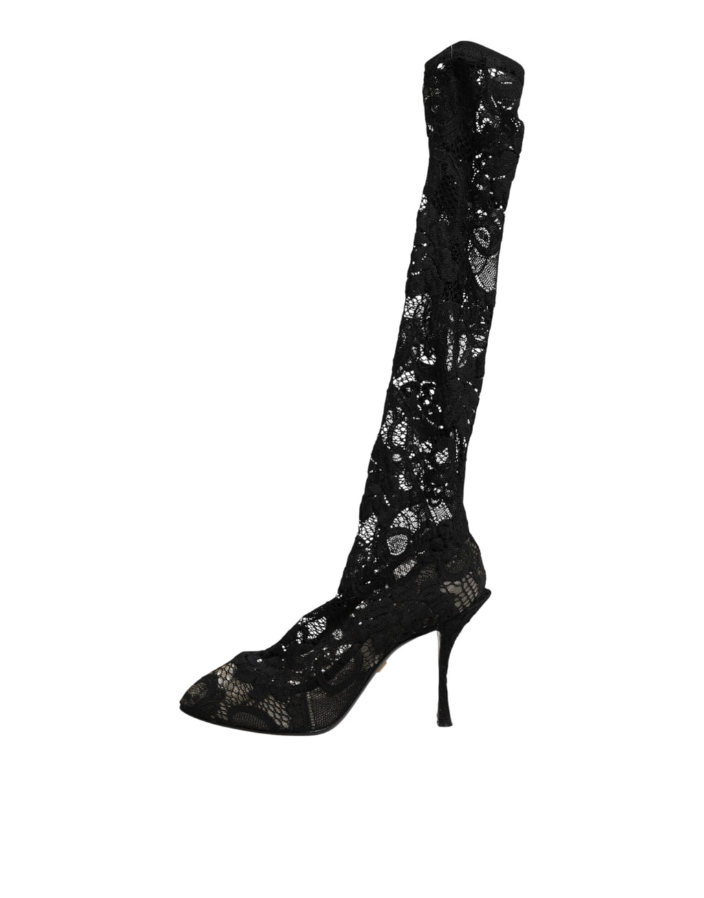 Dolce & Gabbana Black Taormina Lace Sock Boots