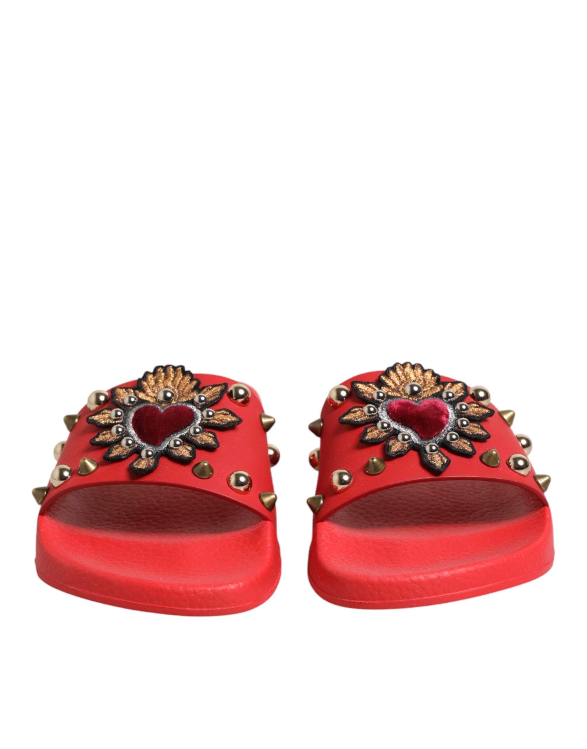 Dolce & Gabbana Red Slides with Heart Appliqué, Beach Shoes