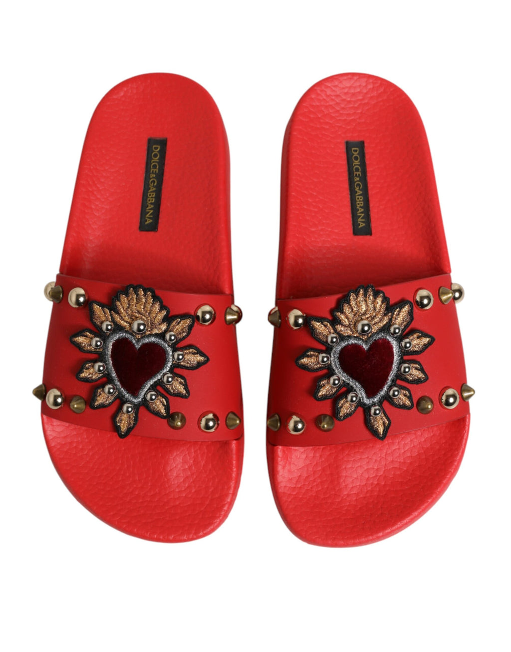 Dolce & Gabbana Red Slides with Heart Appliqué, Beach Shoes