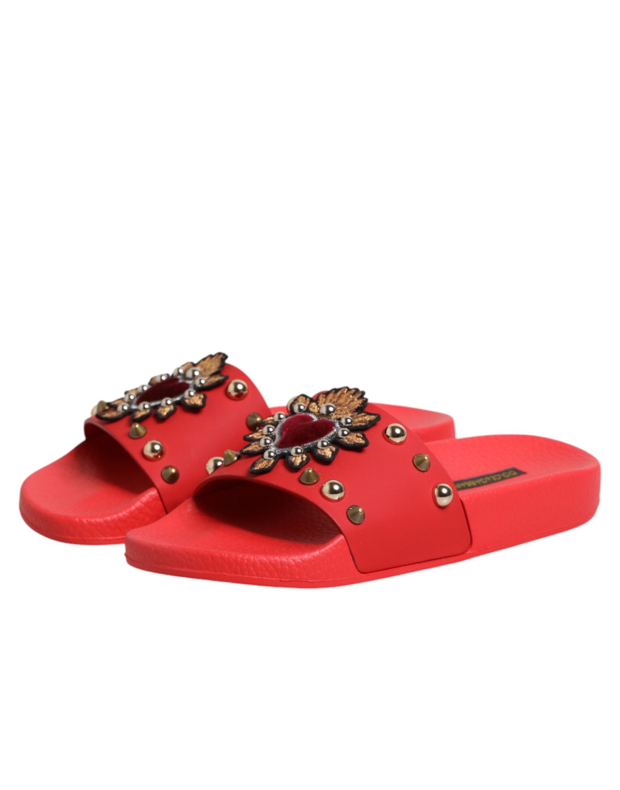 Dolce & Gabbana Red Slides with Heart Appliqué, Beach Shoes