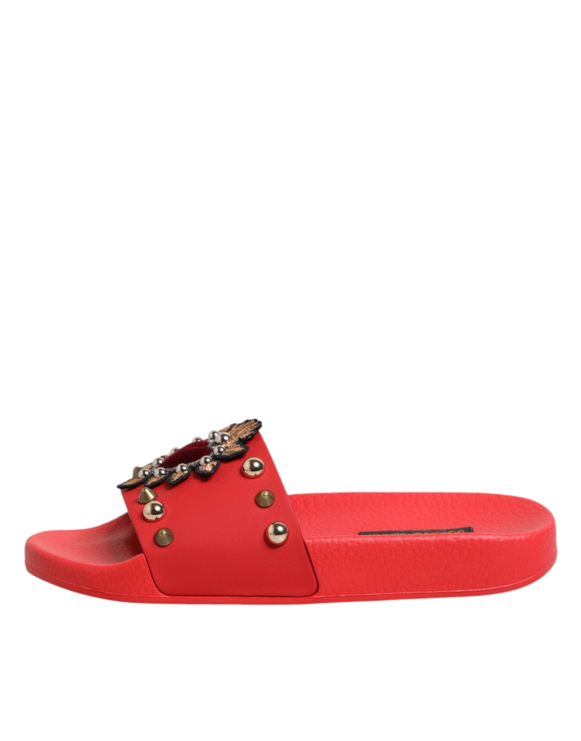 Dolce & Gabbana Red Slides with Heart Appliqué, Beach Shoes
