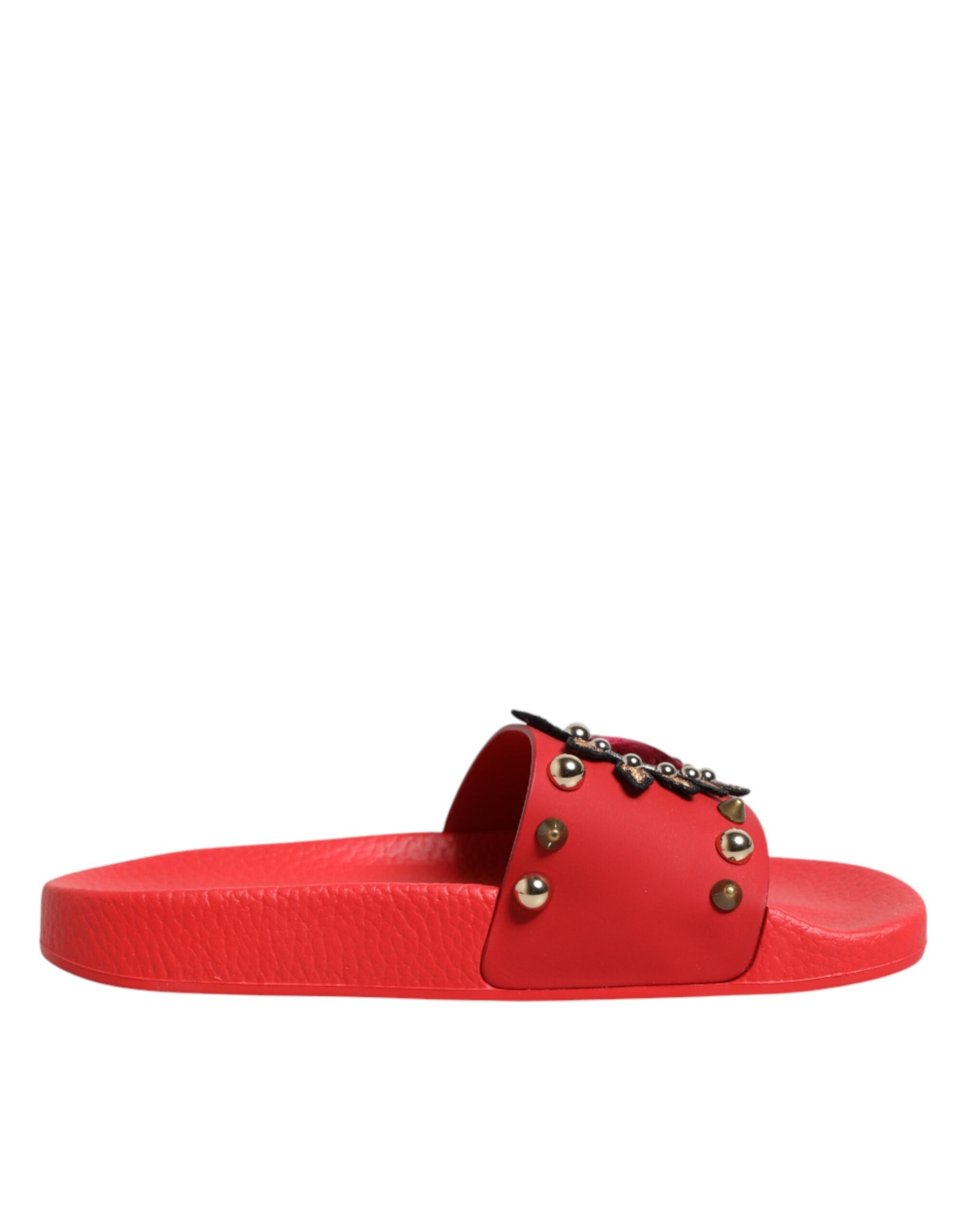 Dolce & Gabbana Red Slides with Heart Appliqué, Beach Shoes