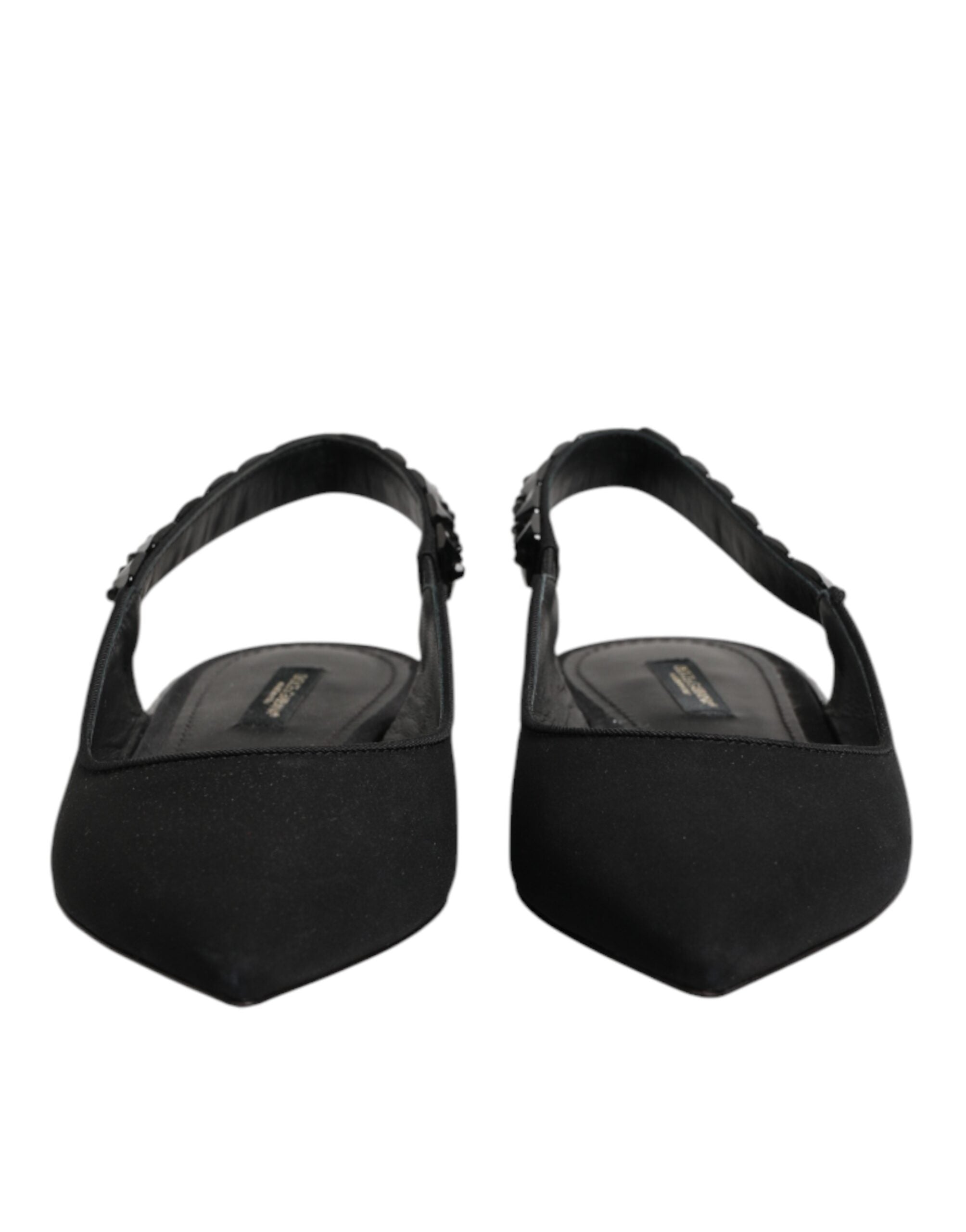 Dolce & Gabbana Black Charmeuse Crystal Slingback Shoes