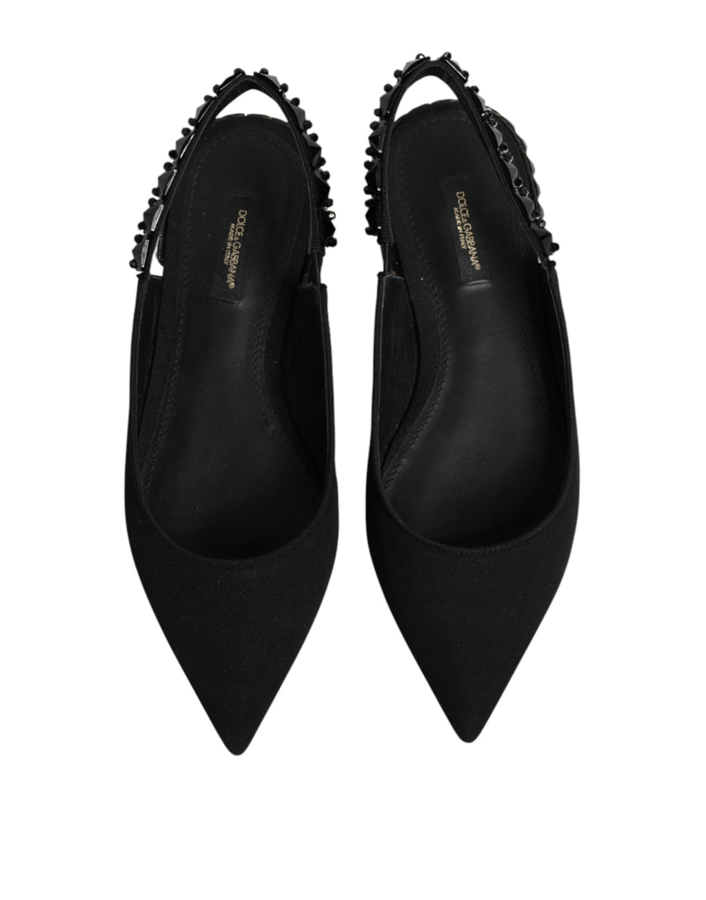 Dolce & Gabbana Black Charmeuse Crystal Slingback Shoes