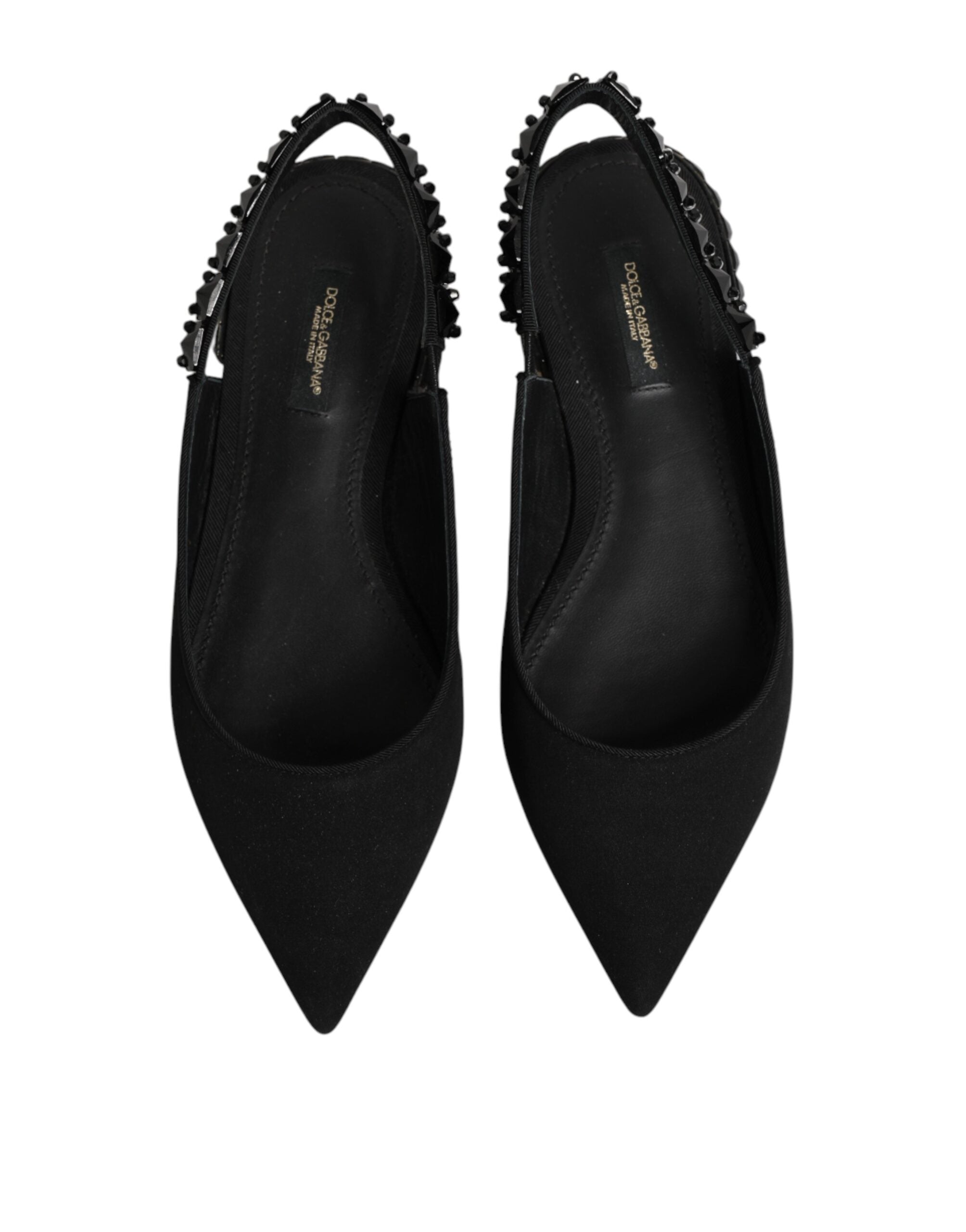 Dolce & Gabbana Black Charmeuse Crystal Slingback Shoes