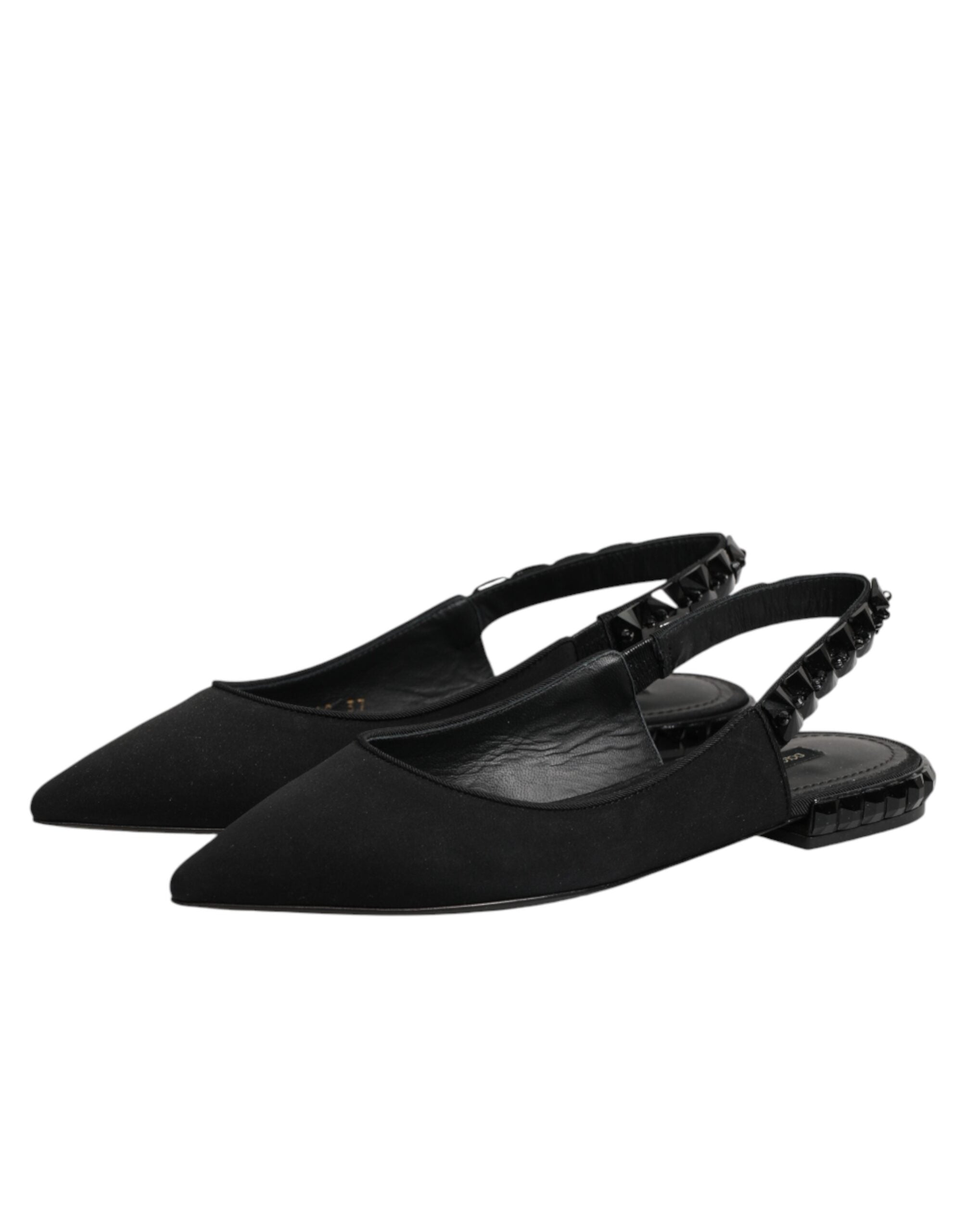 Dolce & Gabbana Black Charmeuse Crystal Slingback Shoes