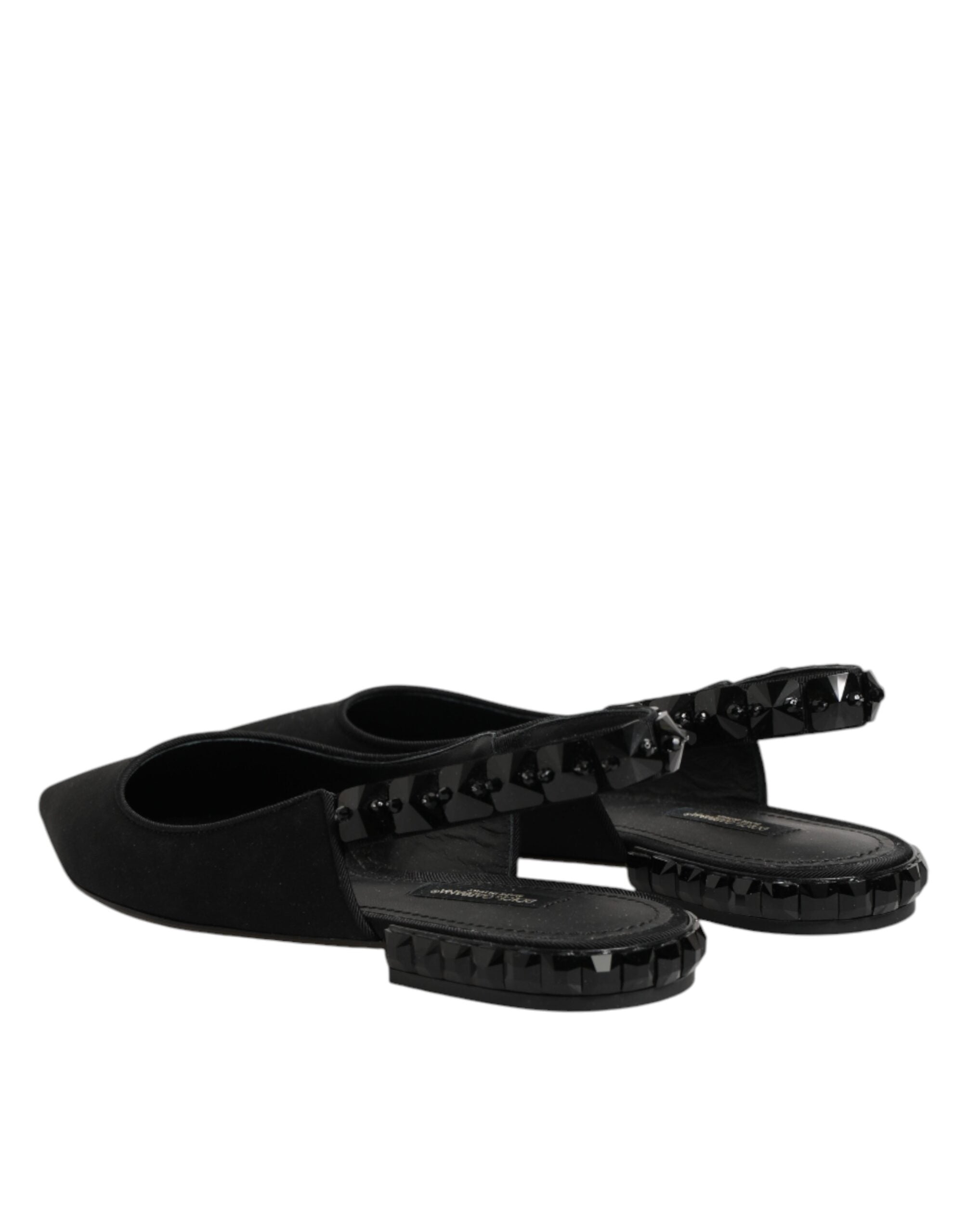 Dolce & Gabbana Black Charmeuse Crystal Slingback Shoes
