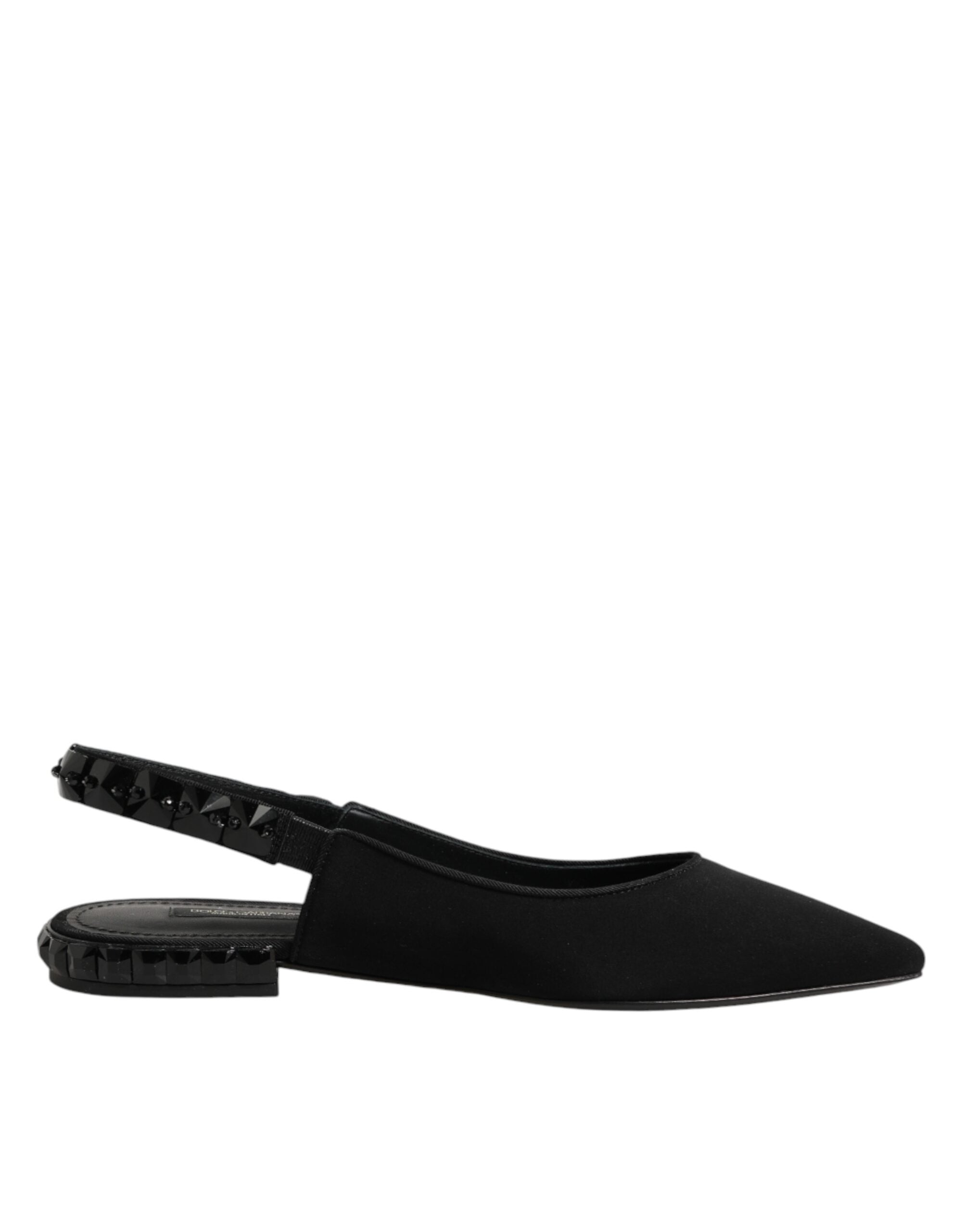 Dolce & Gabbana Black Charmeuse Crystal Slingback Shoes