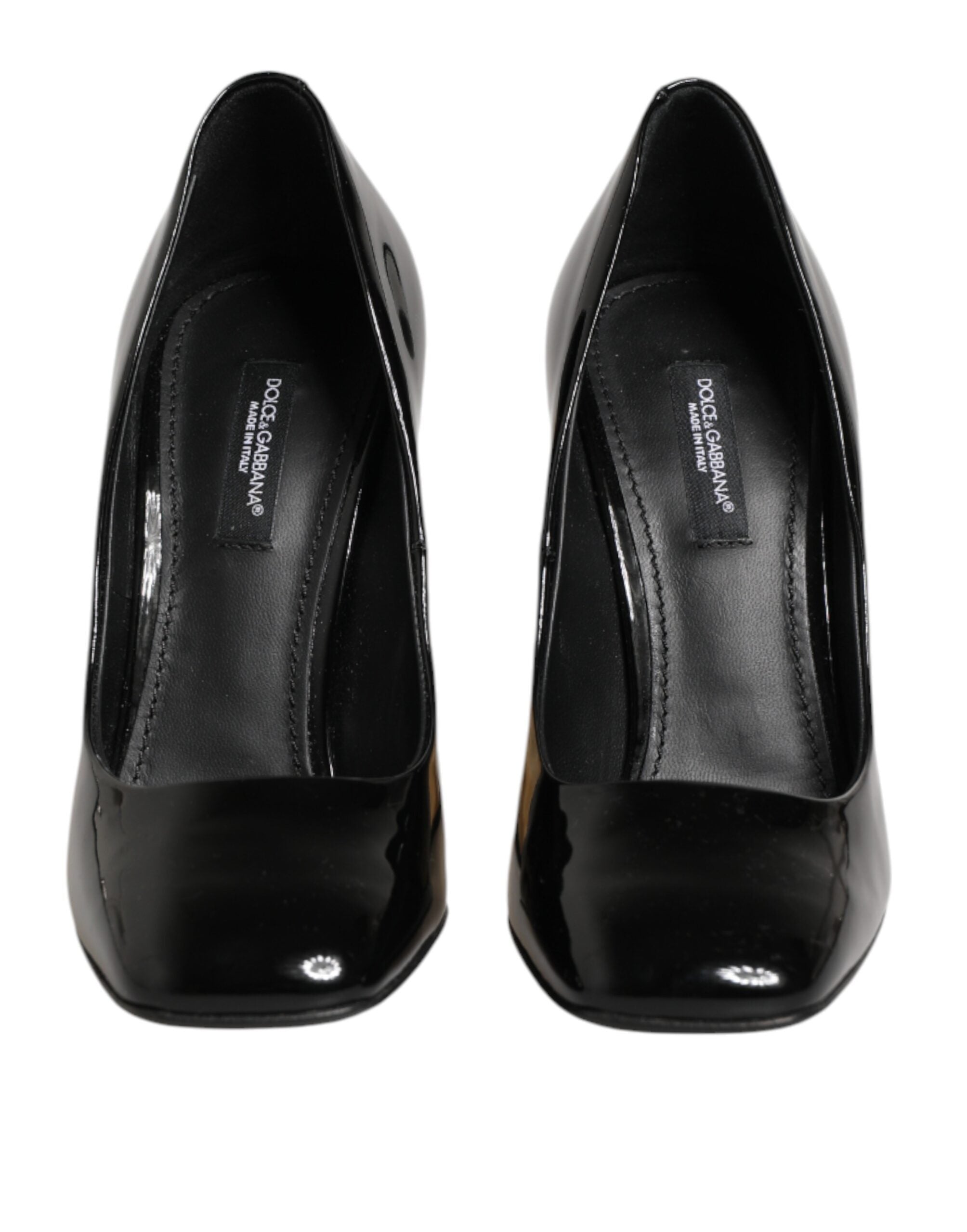 Dolce & Gabbana Schwarze Goldfarbene Lackleder-Logo-Pumps