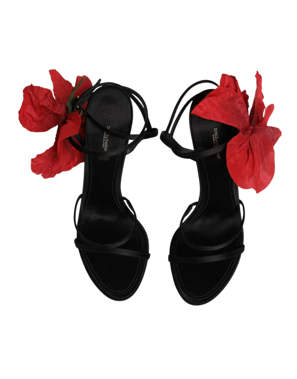 Dolce & Gabbana Black Leather Strappy Sandals with Floral Appliqué