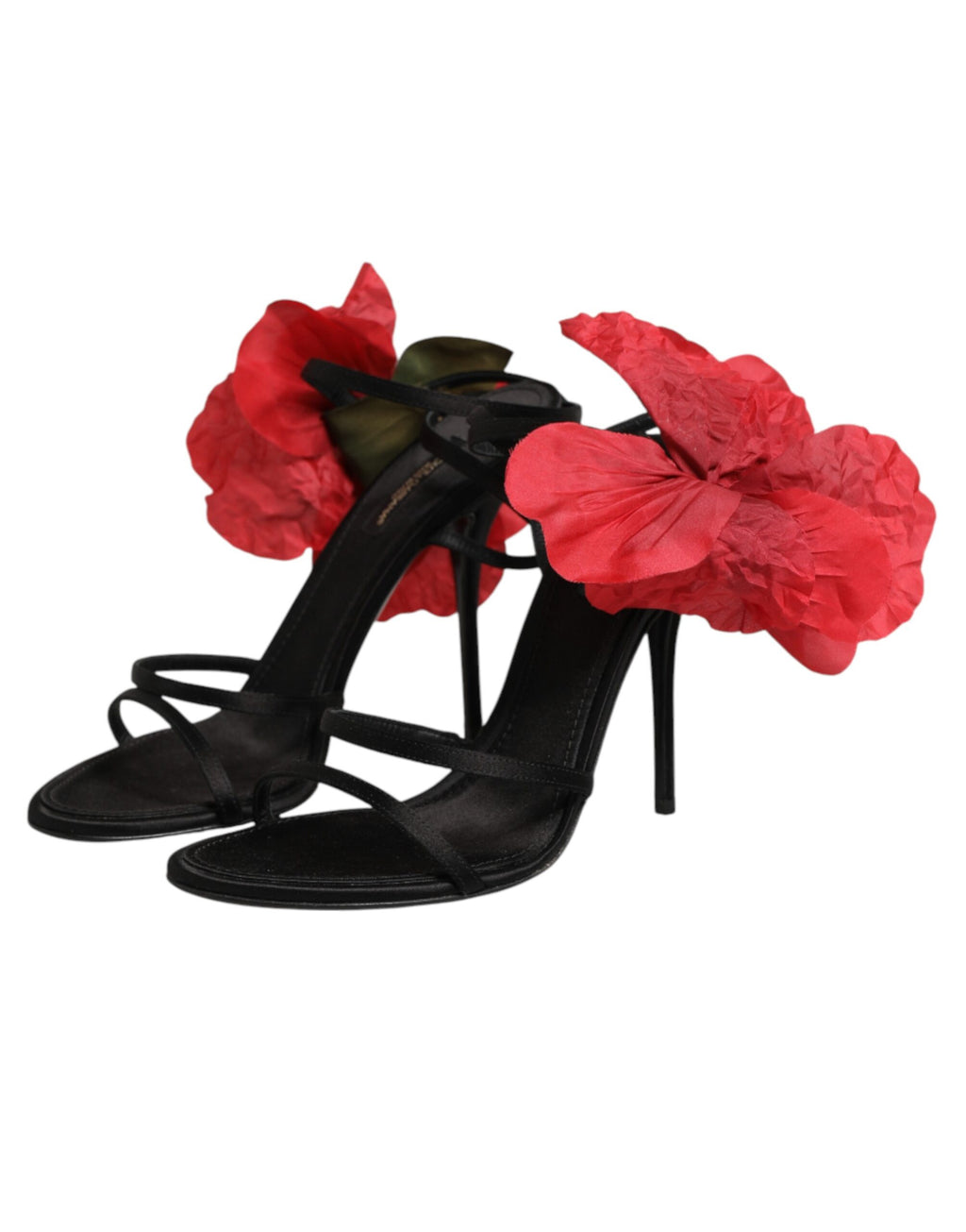 Dolce & Gabbana Black Leather Strappy Sandals with Floral Appliqué