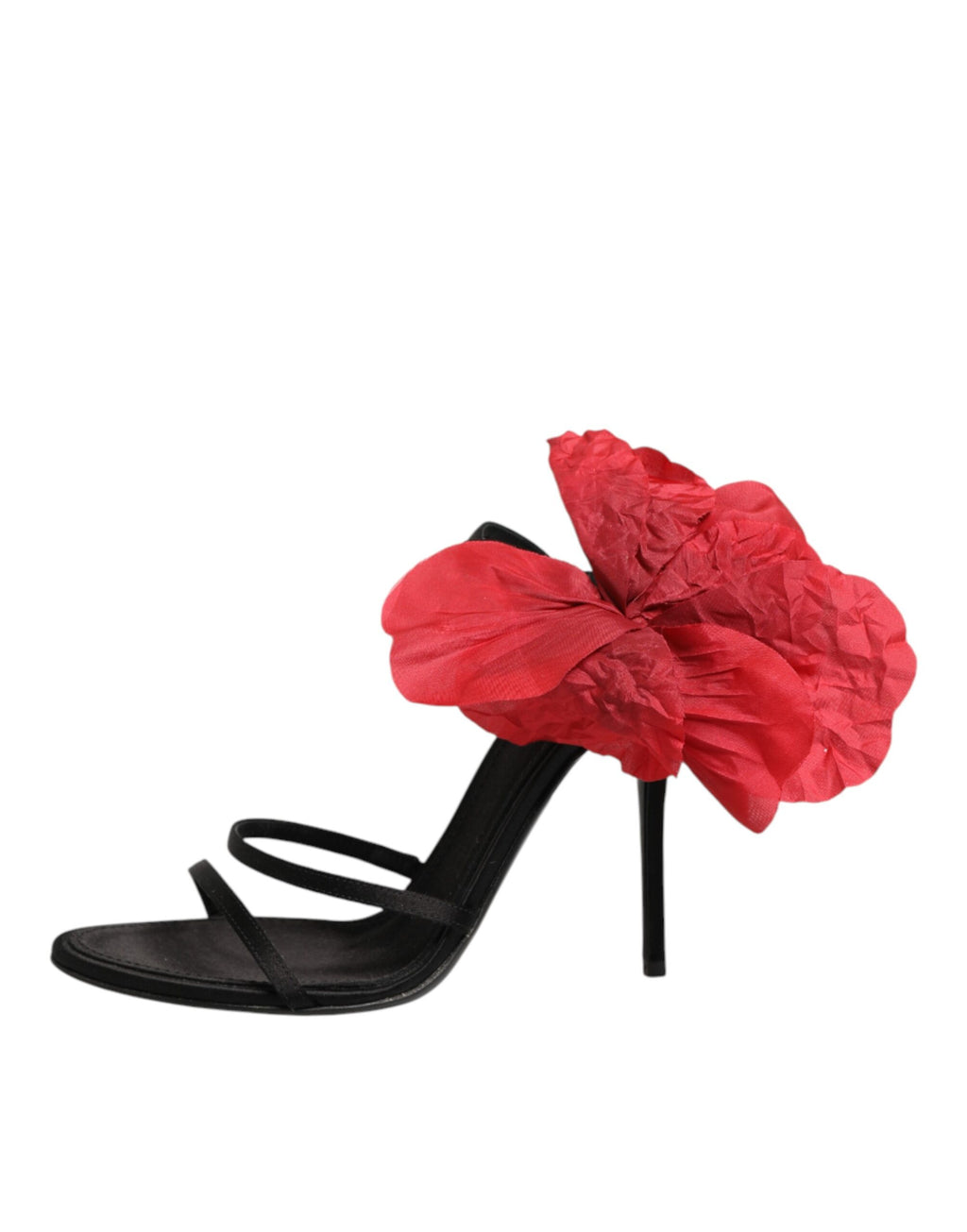 Dolce & Gabbana Black Leather Strappy Sandals with Floral Appliqué