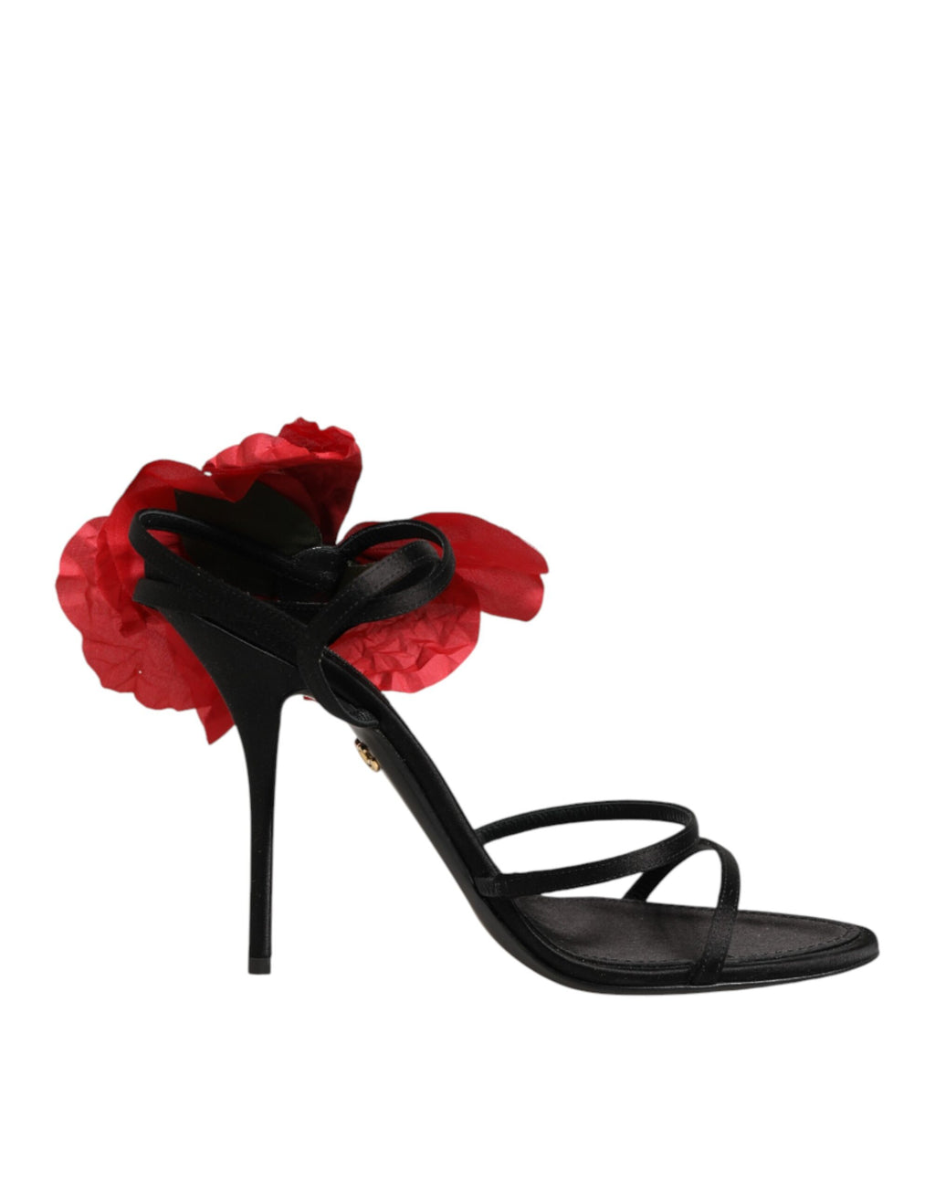 Dolce & Gabbana Black Leather Strappy Sandals with Floral Appliqué