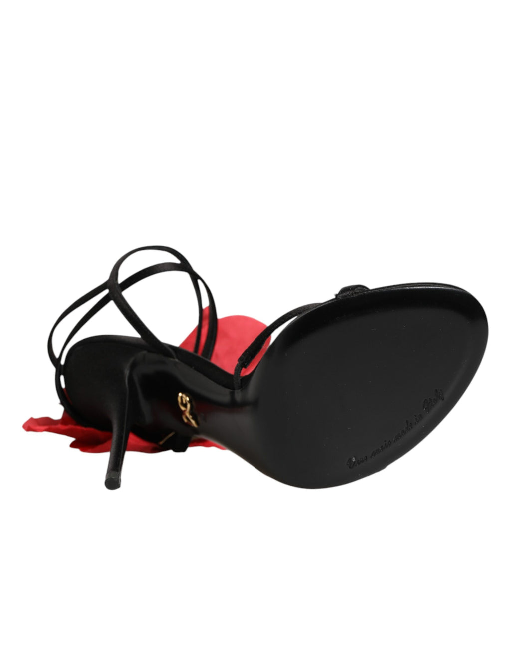 Dolce & Gabbana Black Leather Strappy Sandals with Floral Appliqué