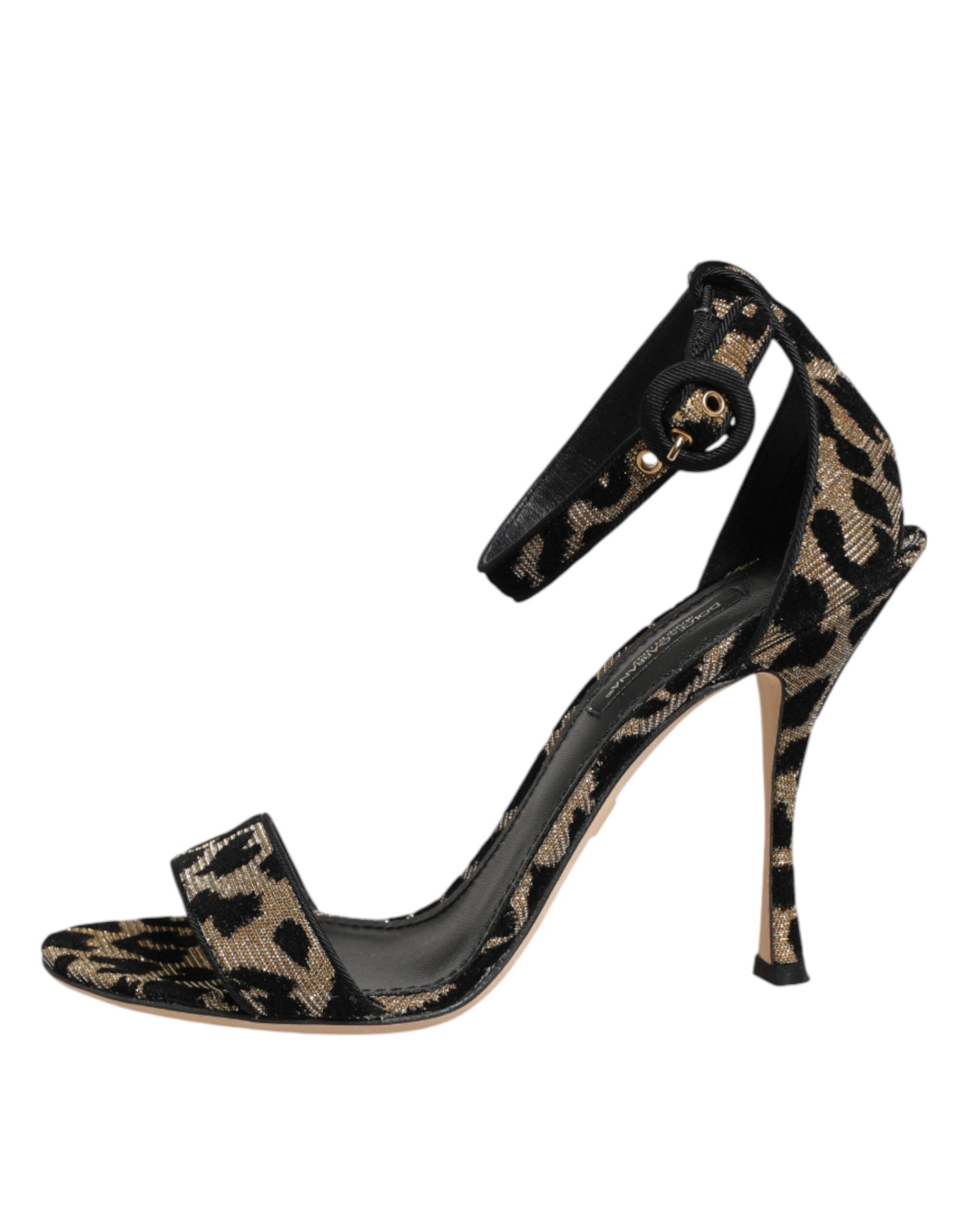 Dolce & Gabbana Goldene Leoparden-Sandaletten mit Knöchelriemen