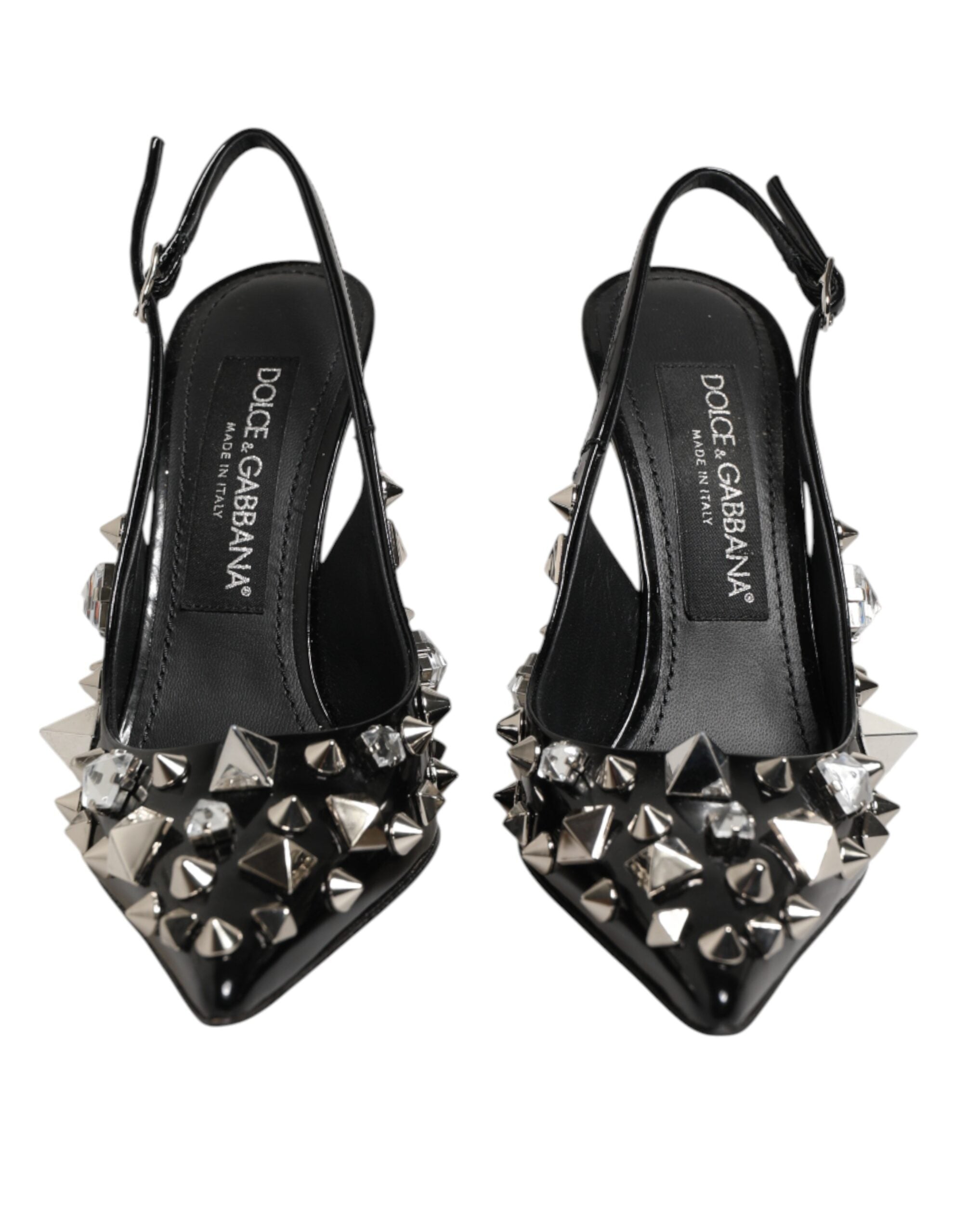 Dolce & Gabbana Black Studded Leather Slingback Pumps
