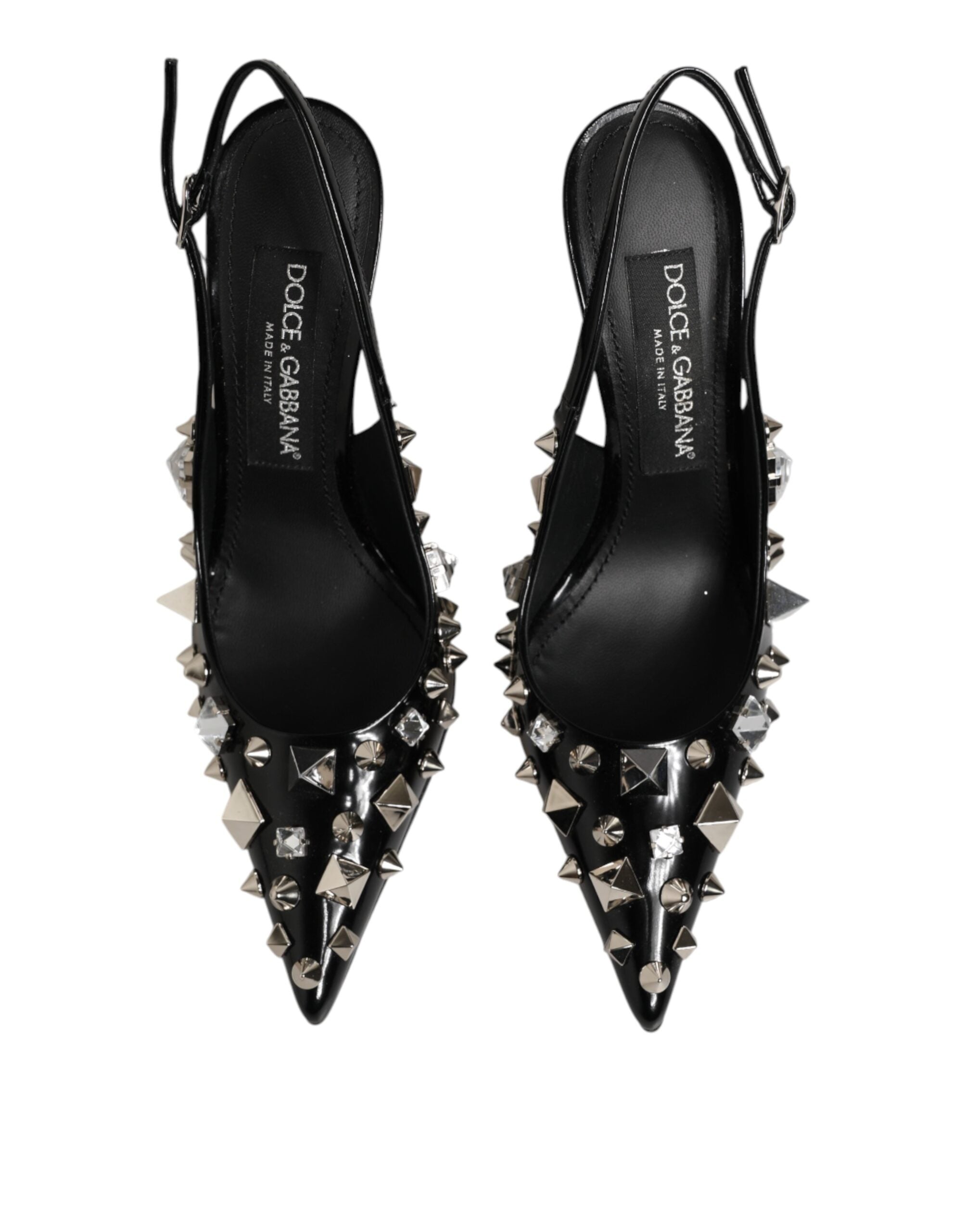 Dolce & Gabbana Black Studded Leather Slingback Pumps