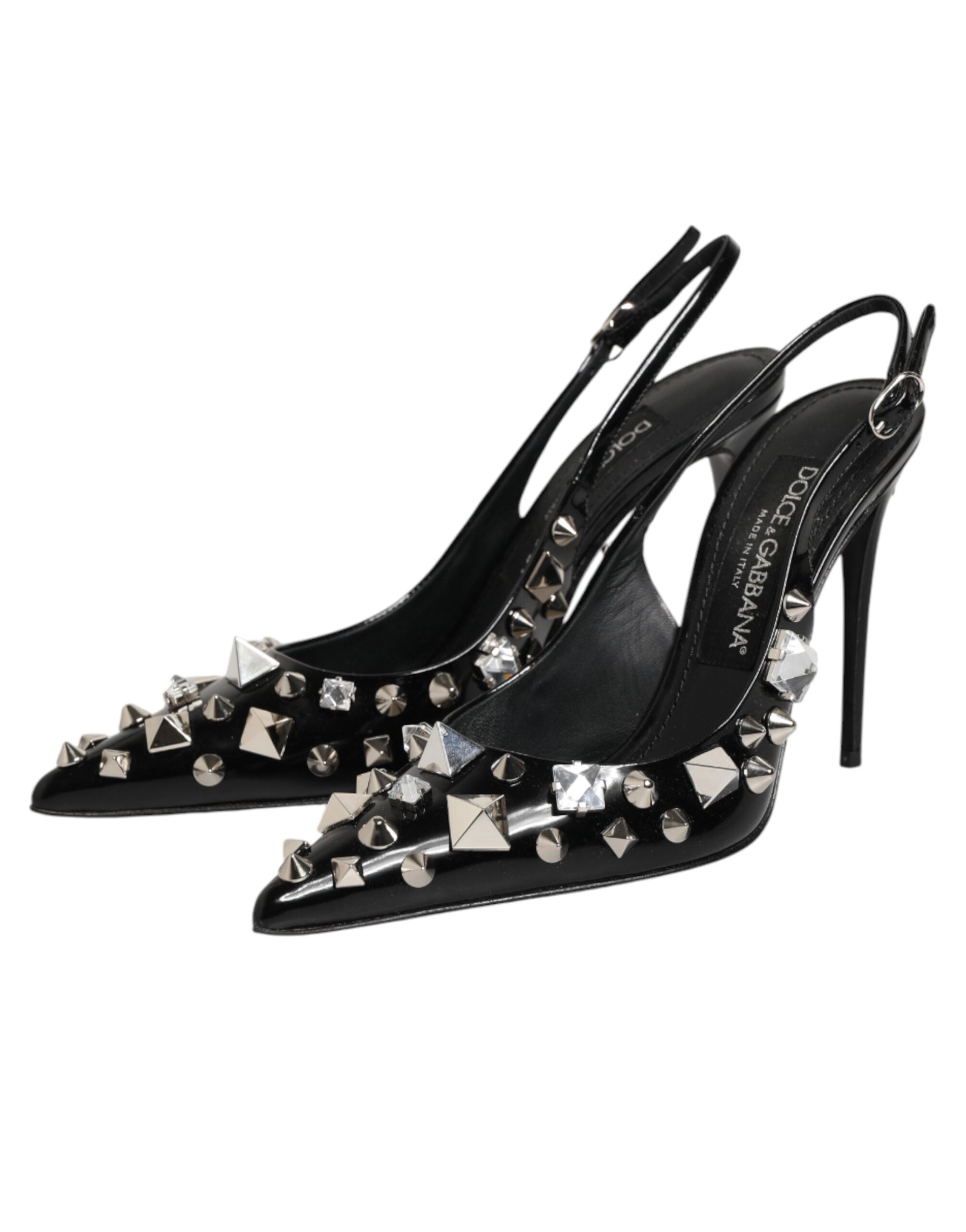 Dolce & Gabbana Black Studded Leather Slingback Pumps