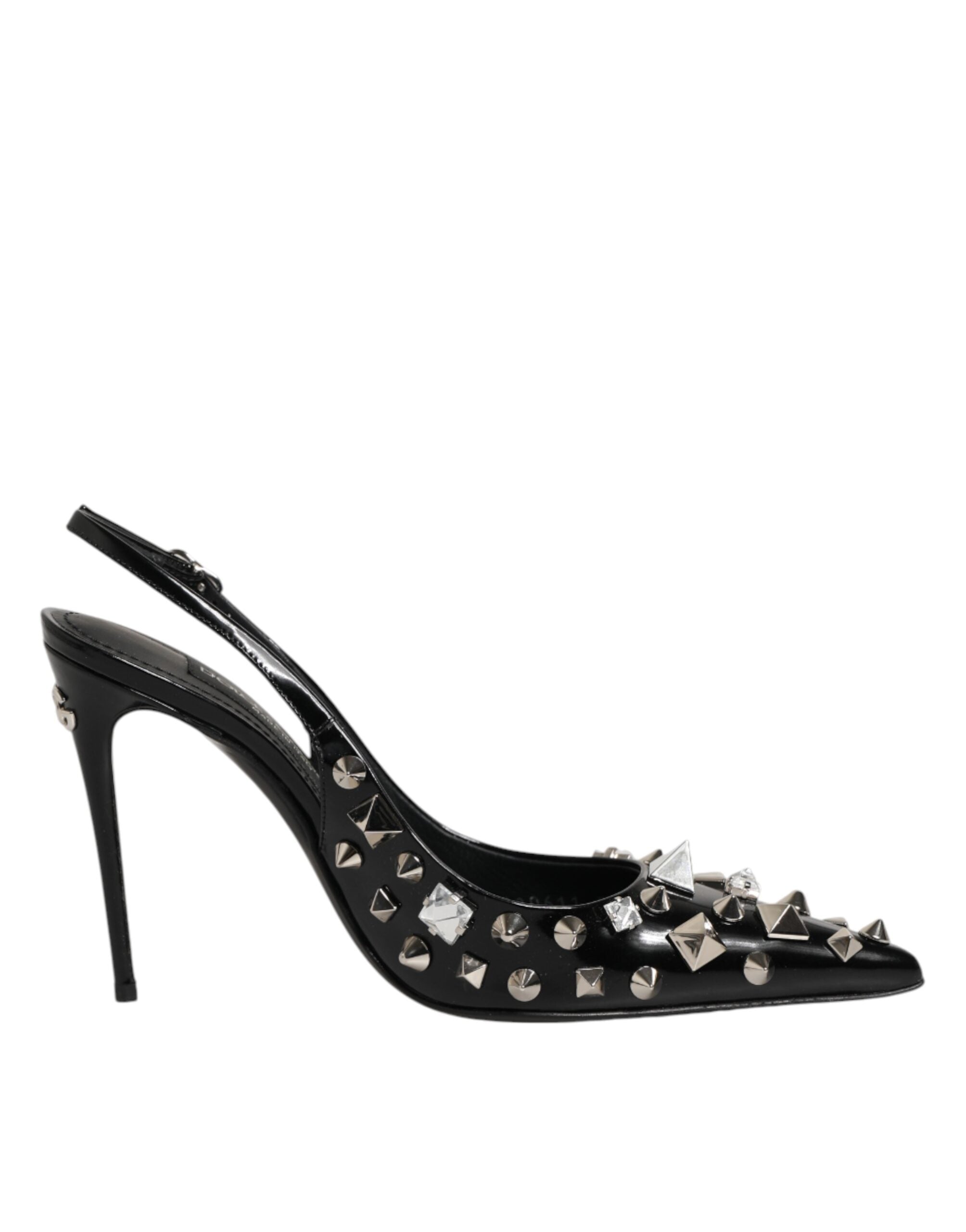 Dolce & Gabbana Black Studded Leather Slingback Pumps