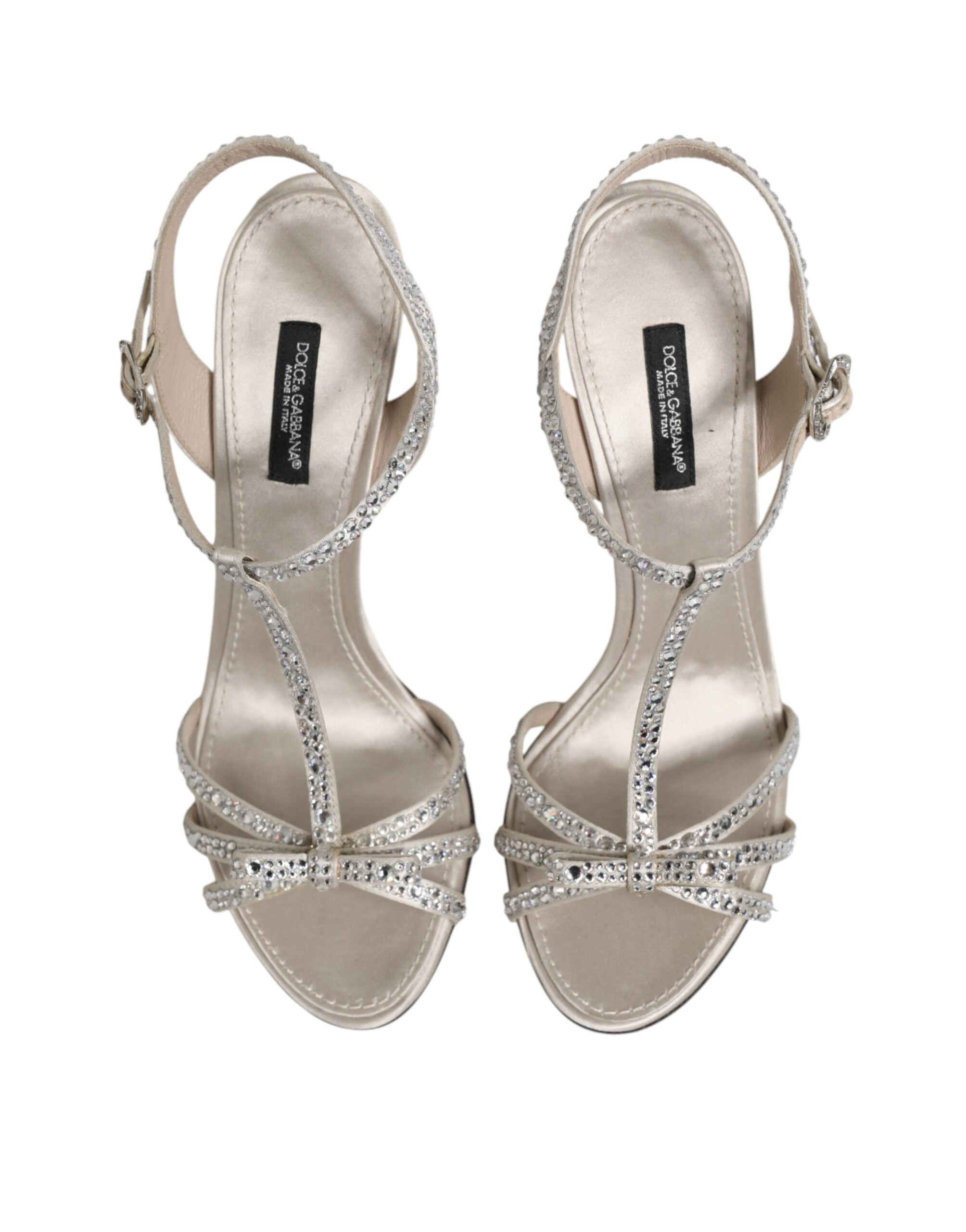 Dolce & Gabbana Silver Rhinestone Ankle Strap Sandals