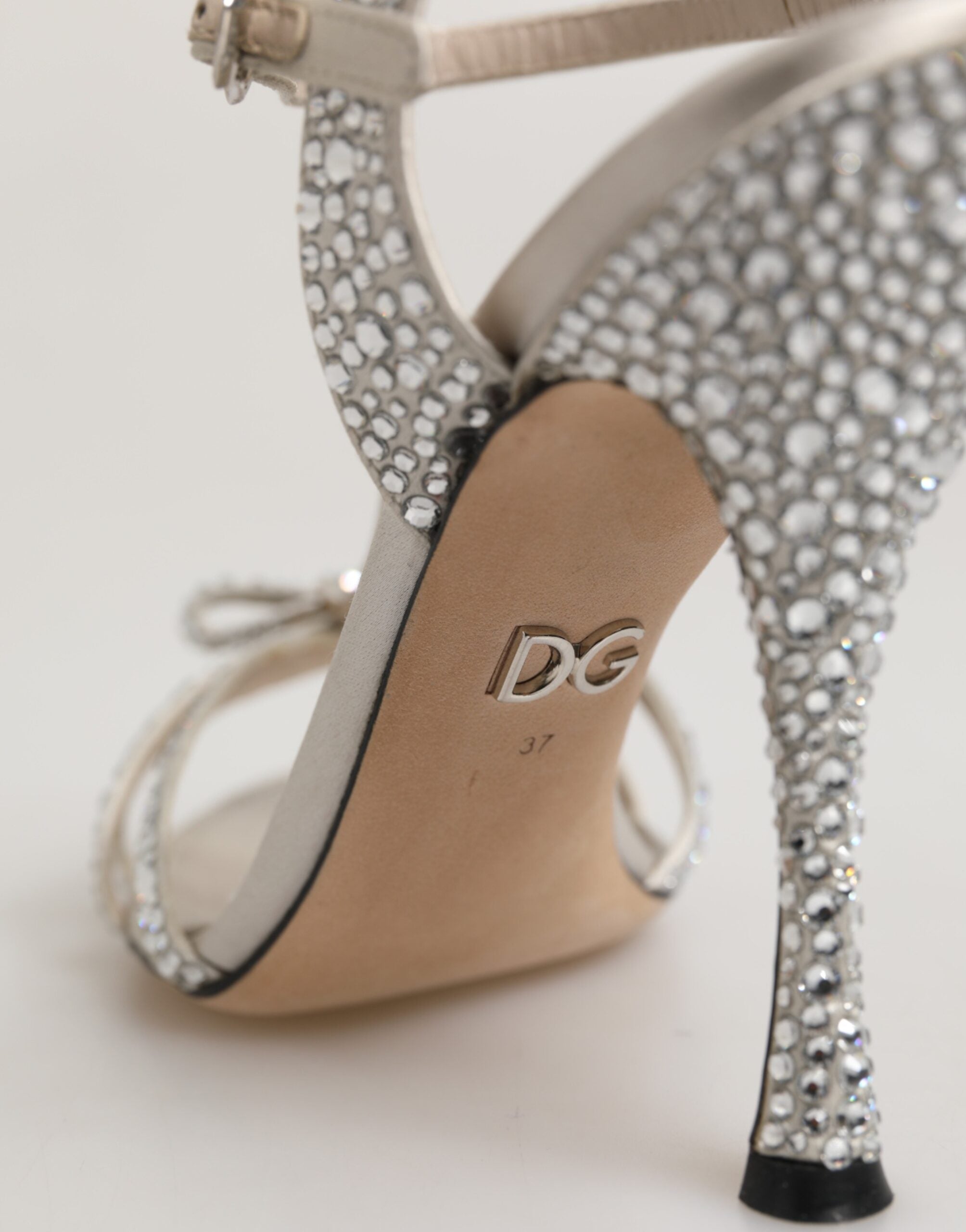 Dolce & Gabbana Silver Rhinestone Ankle Strap Sandals