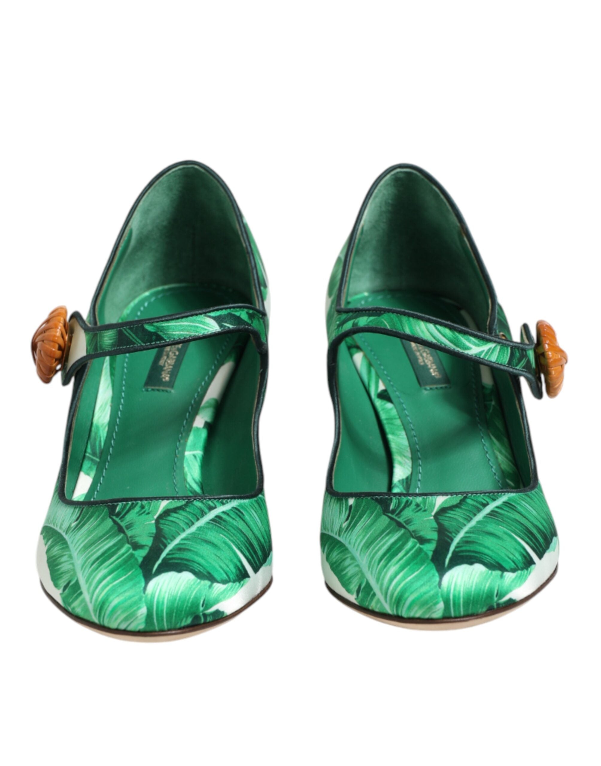 Dolce & Gabbana Grüne Seiden-Mary-Janes mit Blatt-Detail