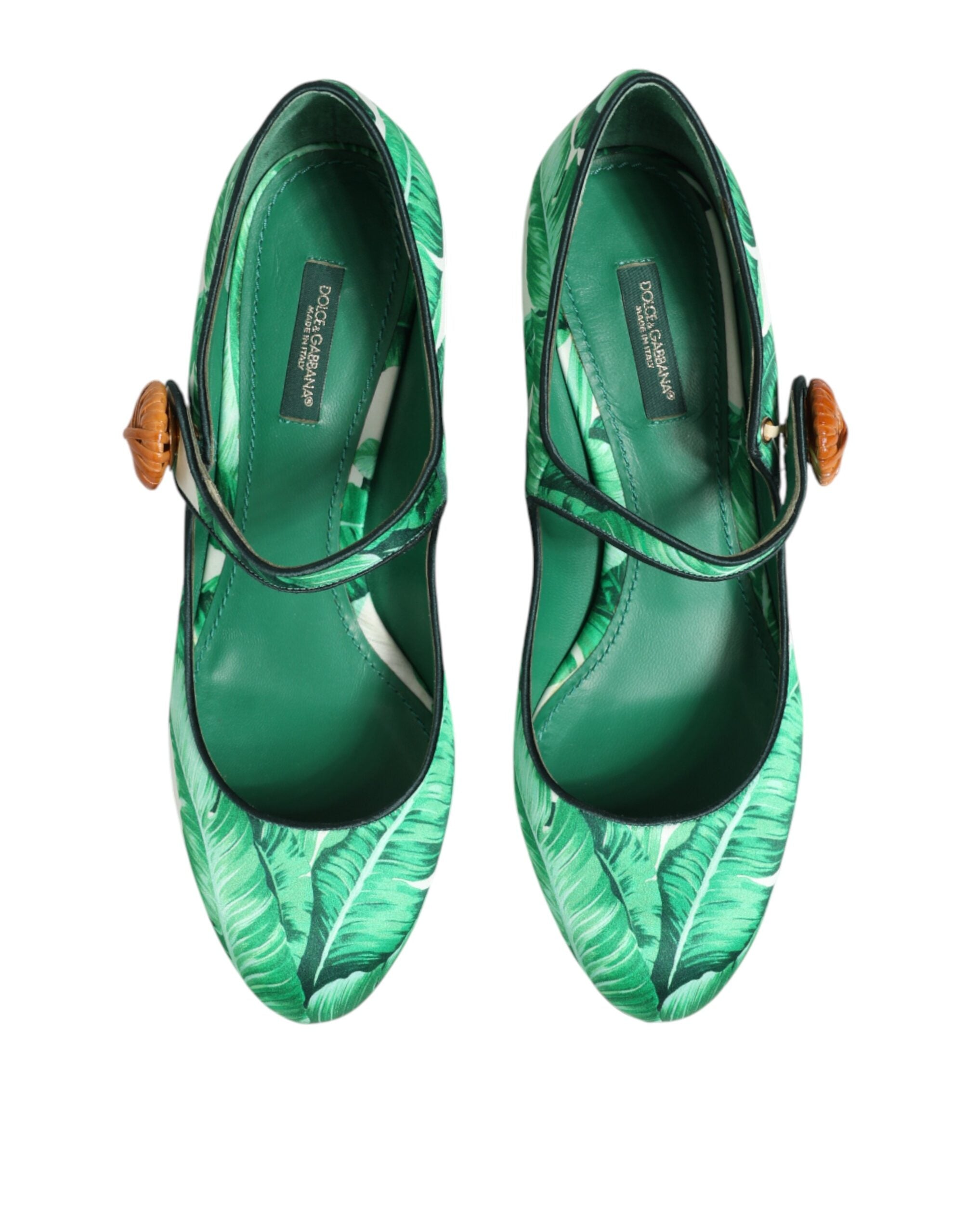 Dolce & Gabbana Grüne Seiden-Mary-Janes mit Blatt-Detail