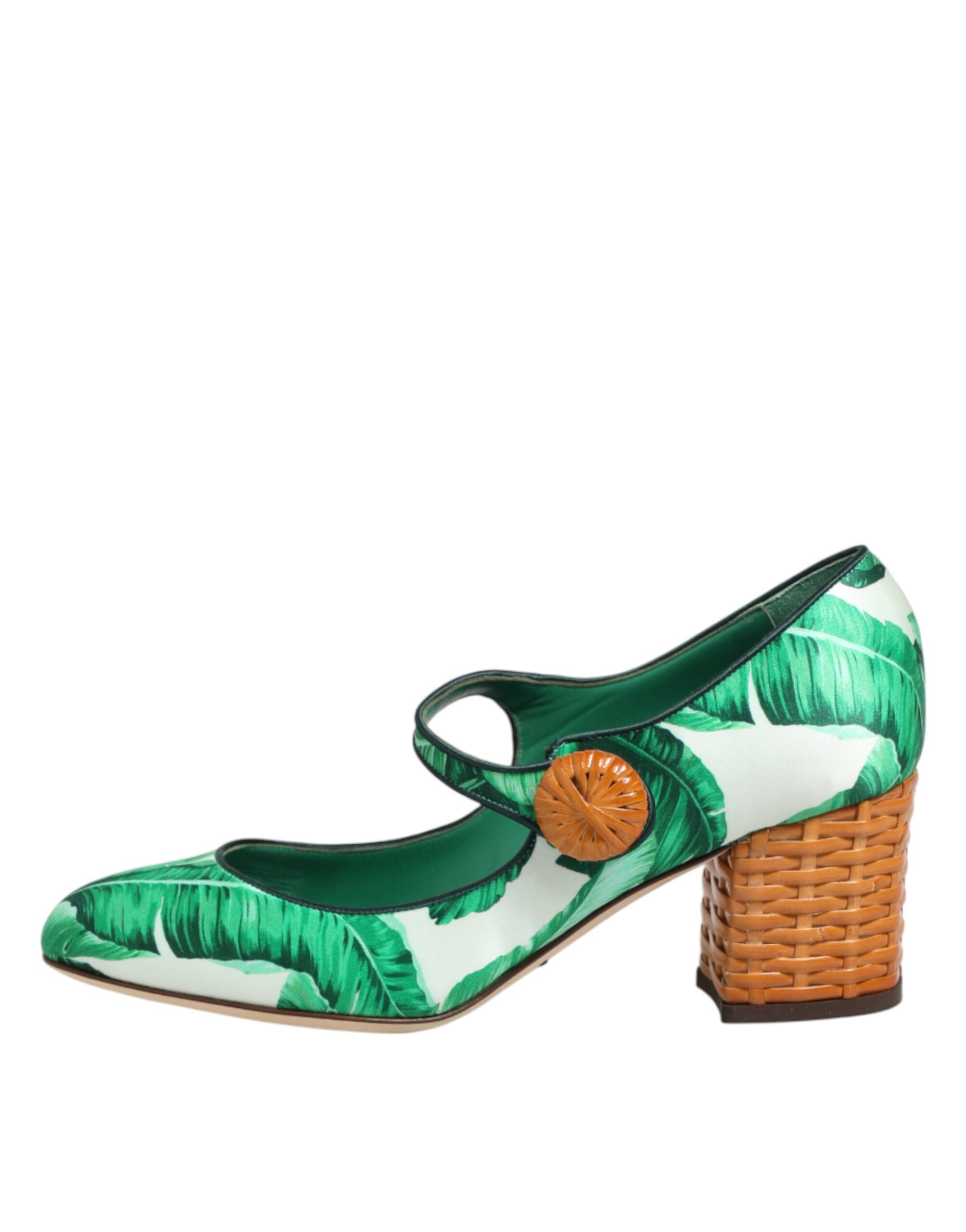 Dolce & Gabbana Grüne Seiden-Mary-Janes mit Blatt-Detail