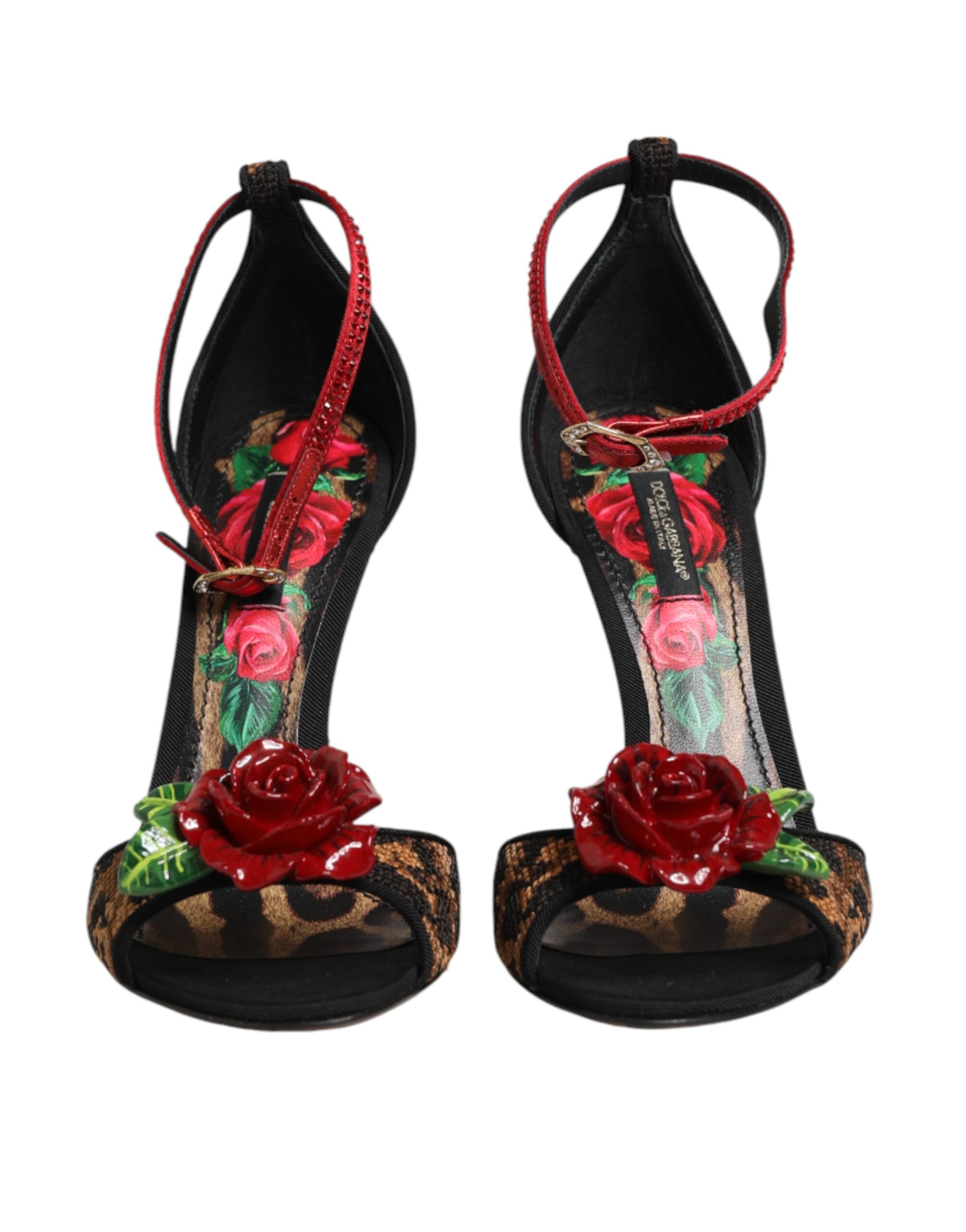 Dolce & Gabbana Leopard Print Sandals with Crystal Roses